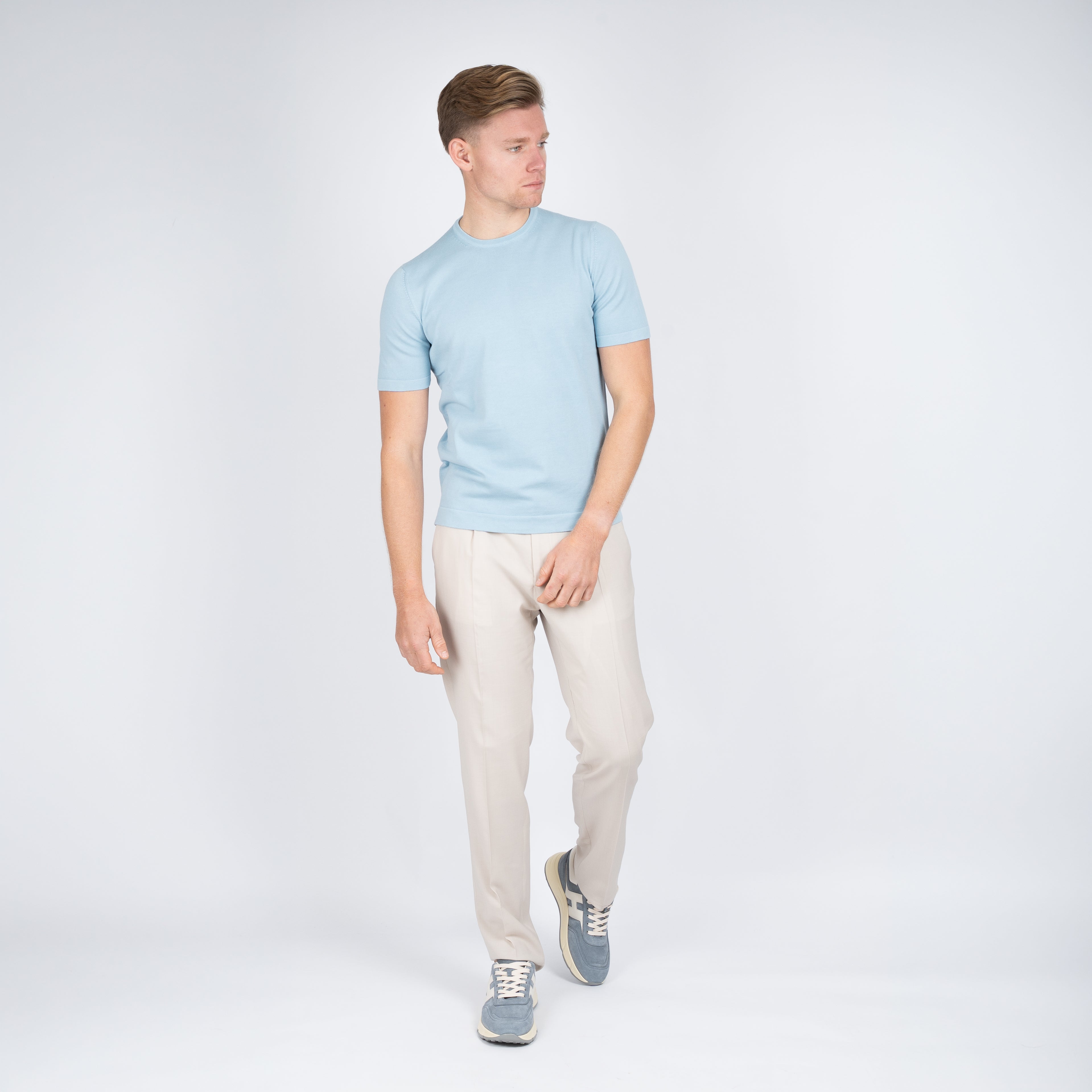 Gran Sasso Gebreid T-Shirt Lichtblauw | Egyptian Cotton