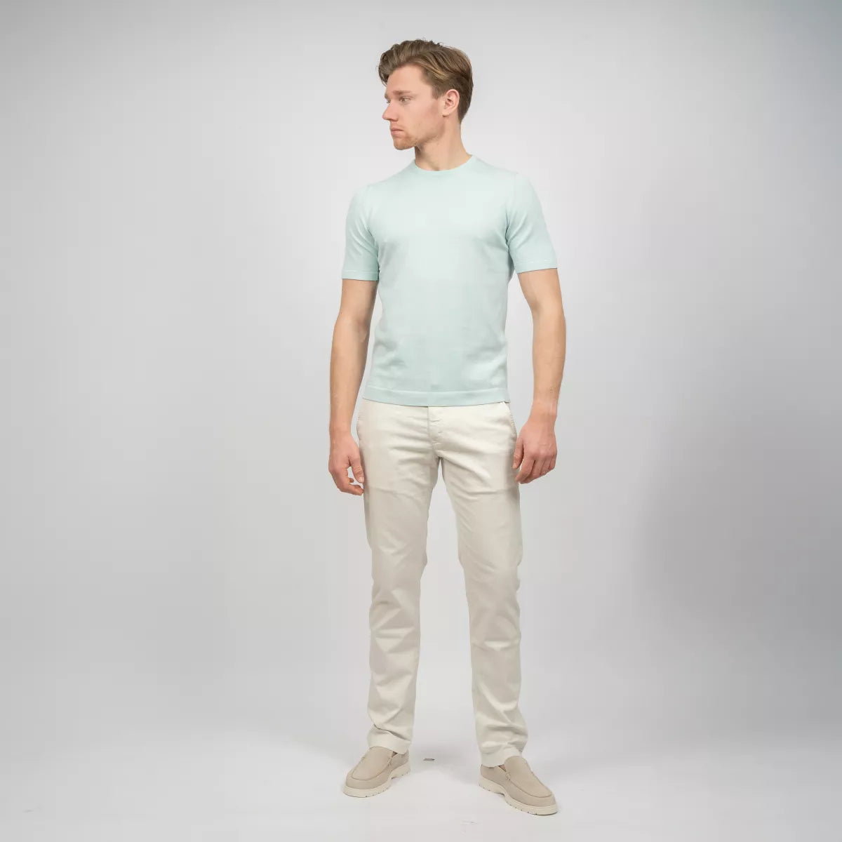 Gran Sasso T-Shirt Aquablauw | Egyptian Giza Cotton Knit