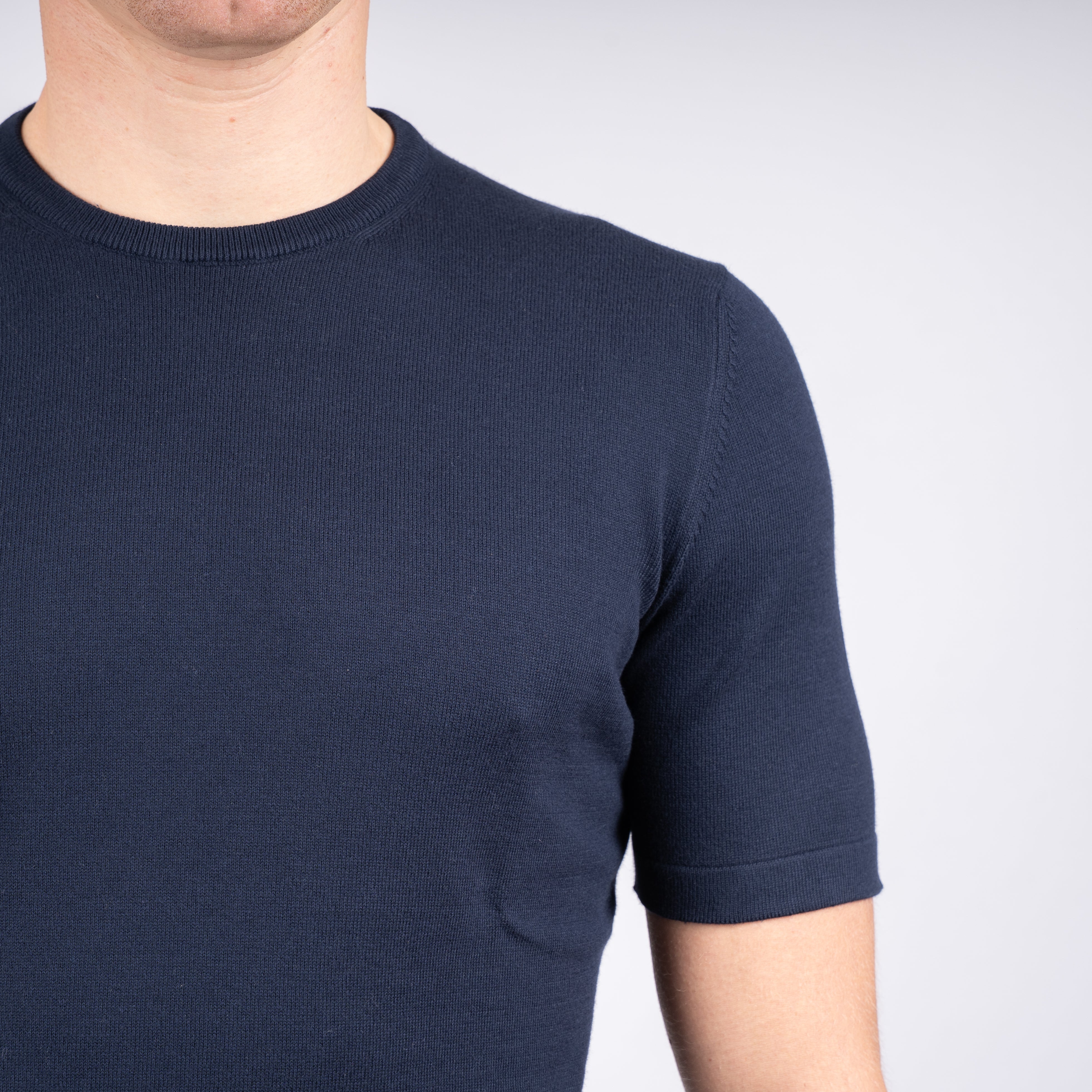 Gran Sasso Gebreid T-Shirt Donkerblauw | Egyptian Cotton