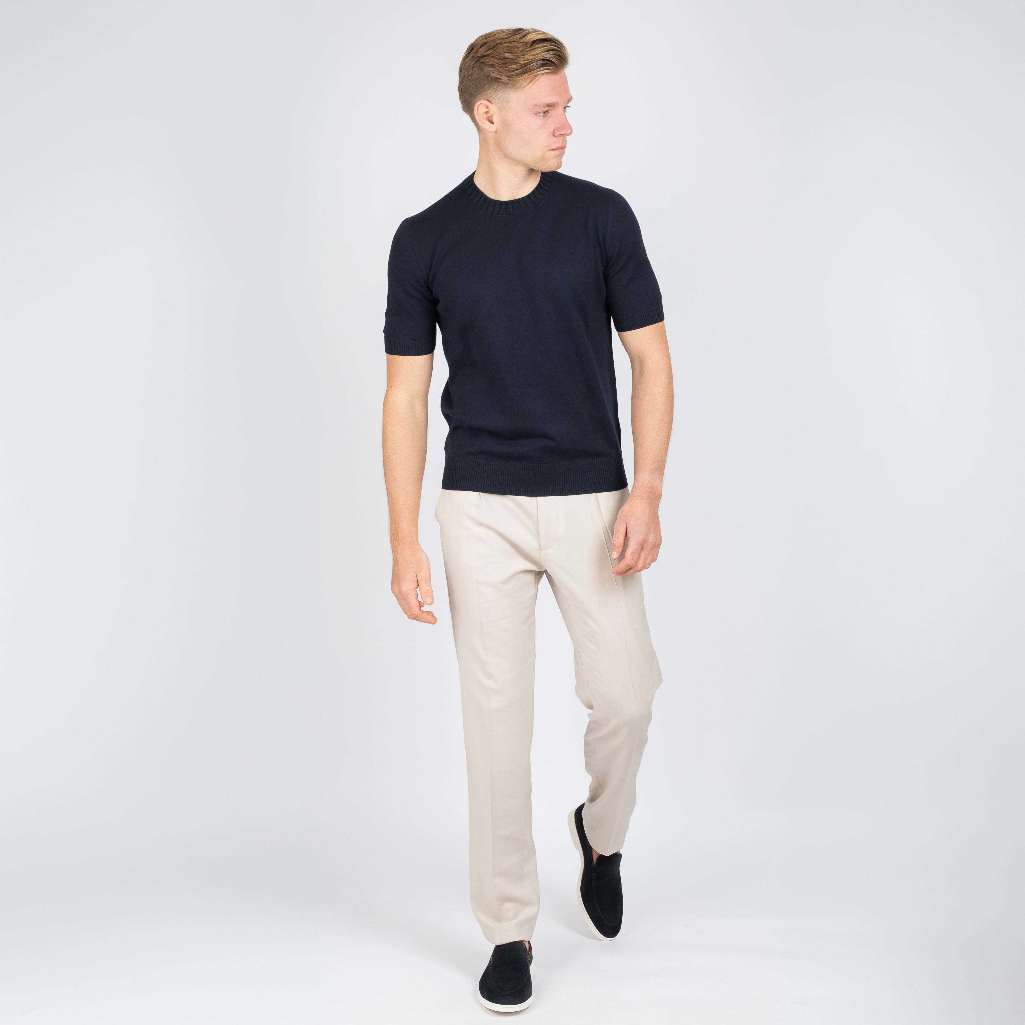 Gran Sasso Gebreid T-Shirt Donkerblauw | Egyptian Cotton