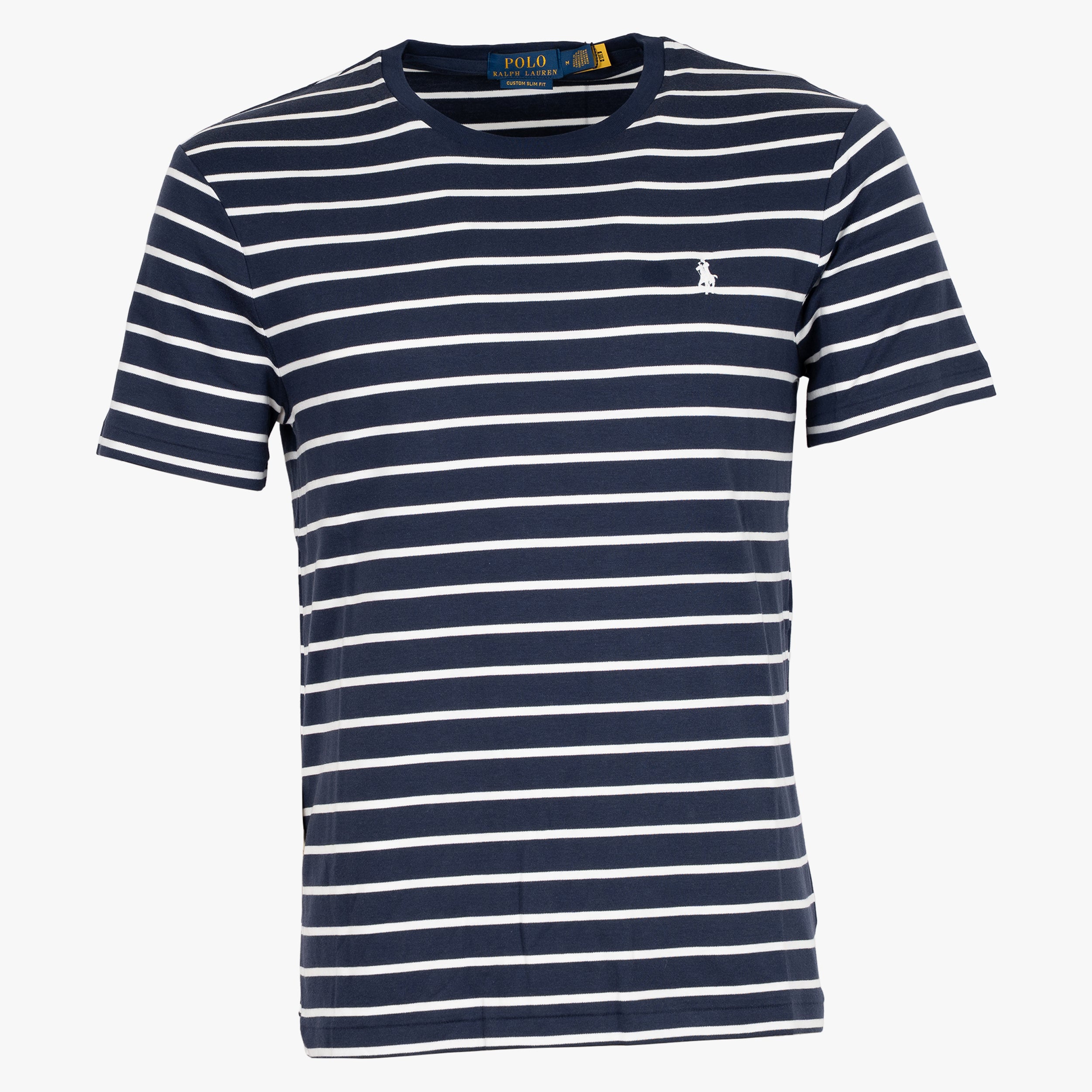 Ralph Lauren T-Shirt Blauw/Wit Gestreept | Custom Slim Fit