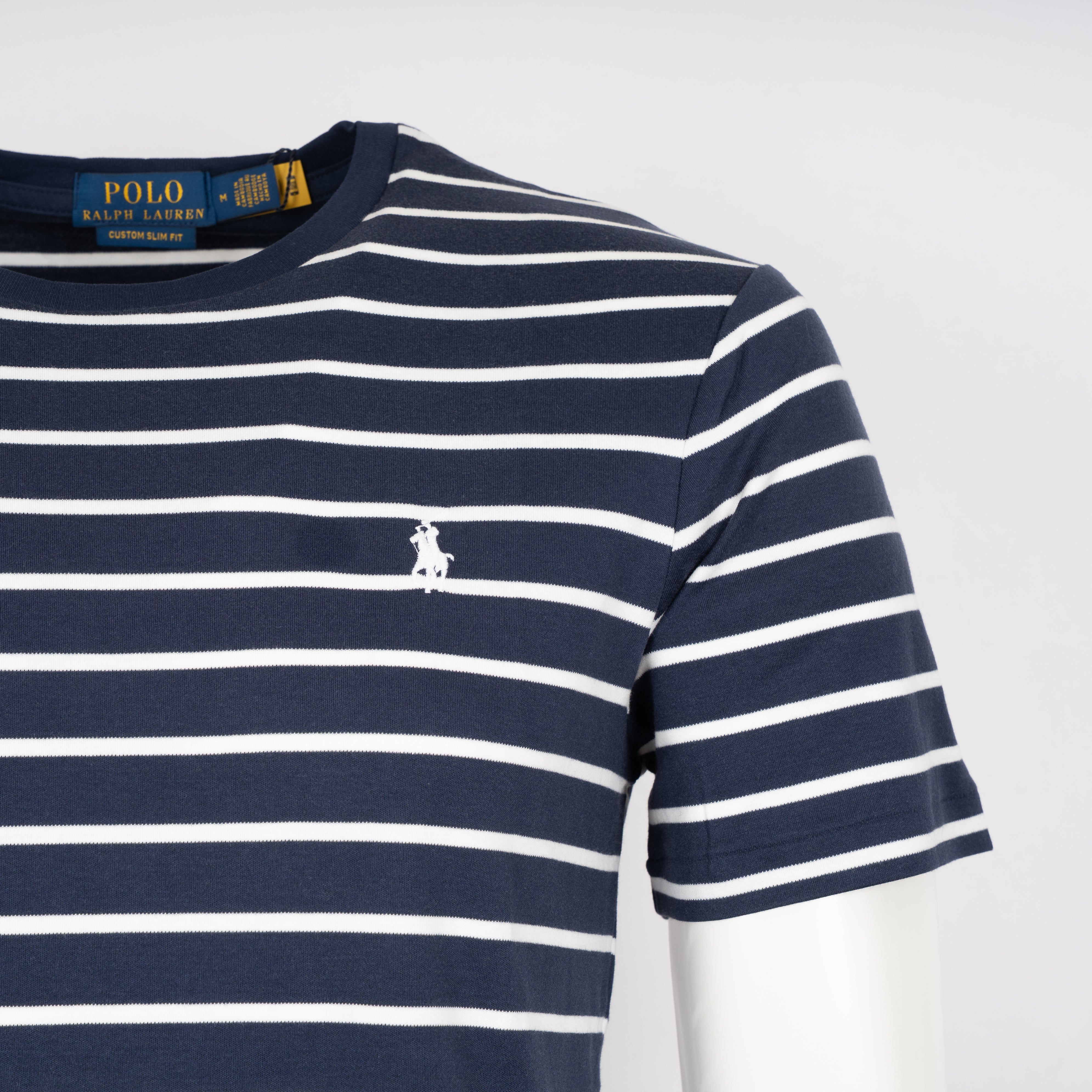 Ralph Lauren T-Shirt Blauw/Wit Gestreept | Custom Slim Fit