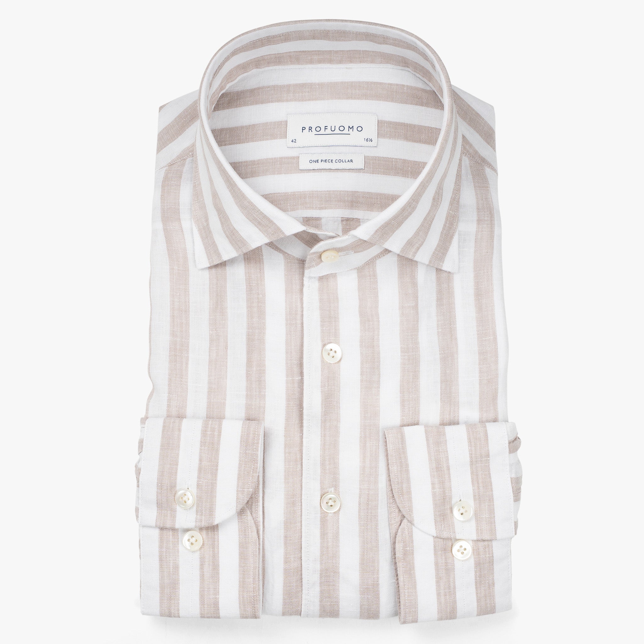 Profuomo Linnen Overhemd Beige Streep | Slim Fit