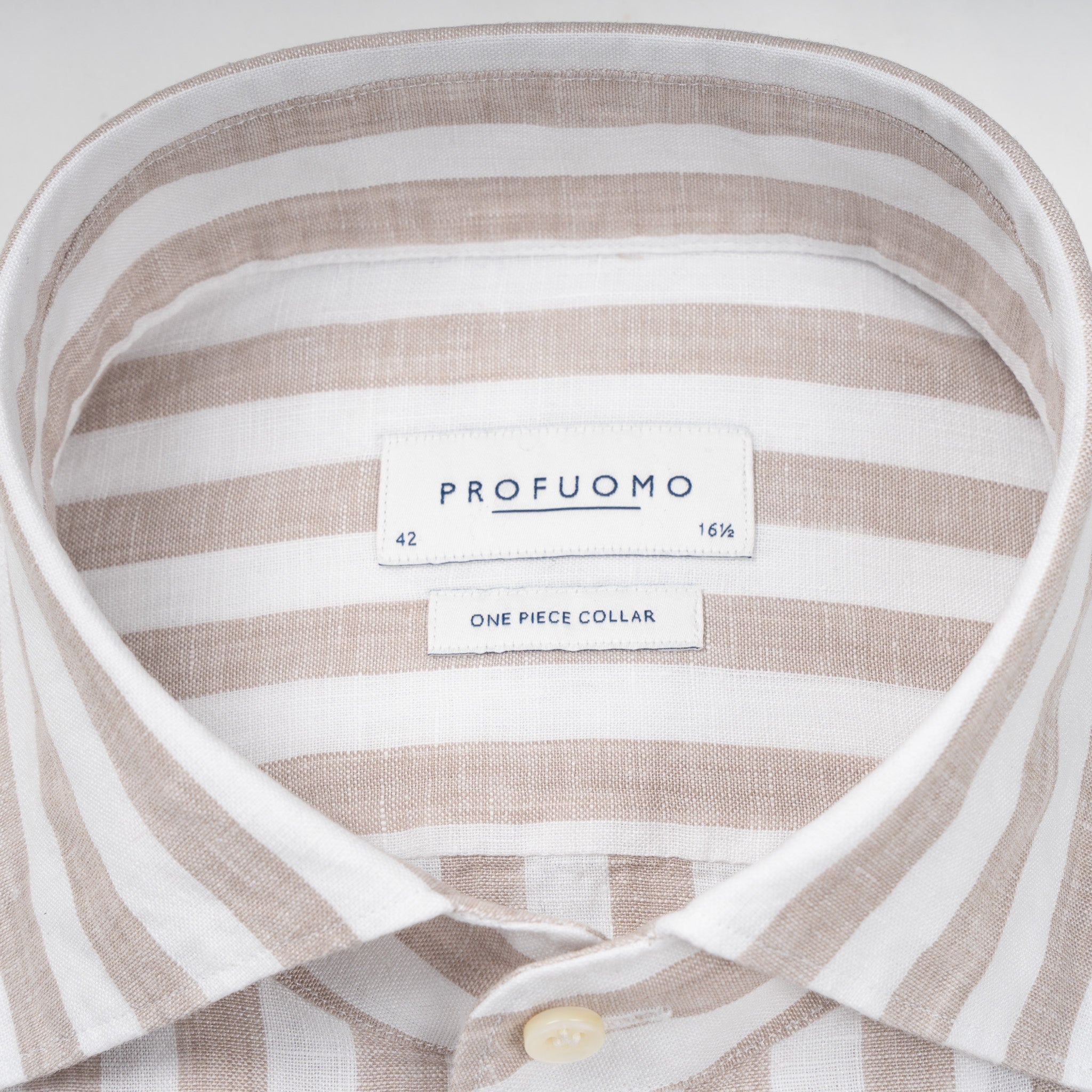 Profuomo Linnen Overhemd Beige Streep | Slim Fit