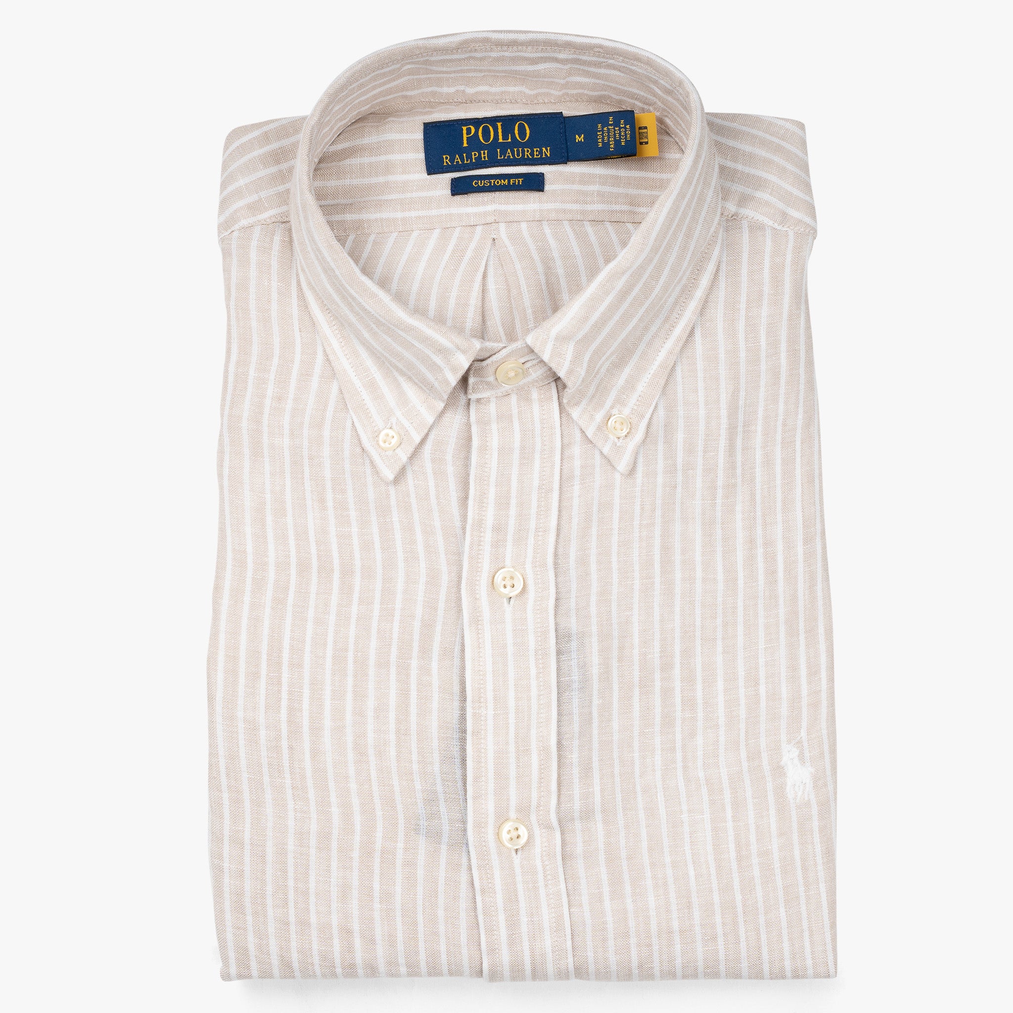 Ralph Lauren Linnen Overhemd Beige Gestreept | Custom Fit