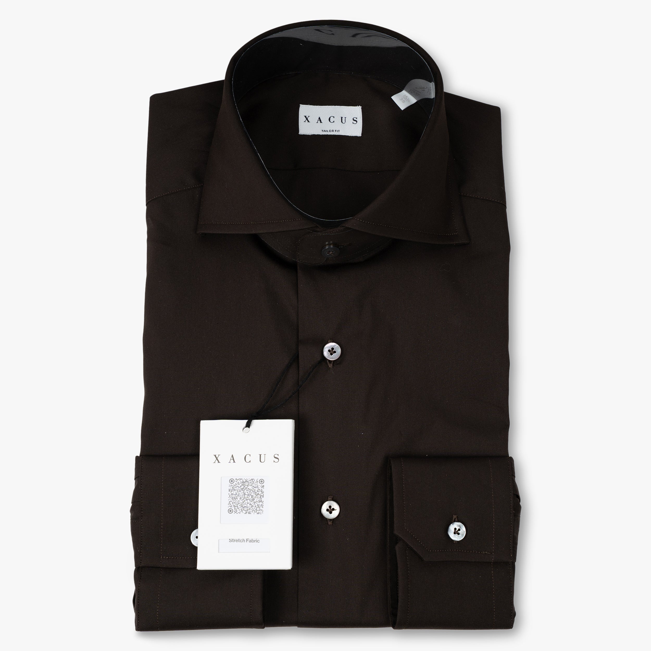 Xacus Overhemd Donkerbruin | Albini Stretch