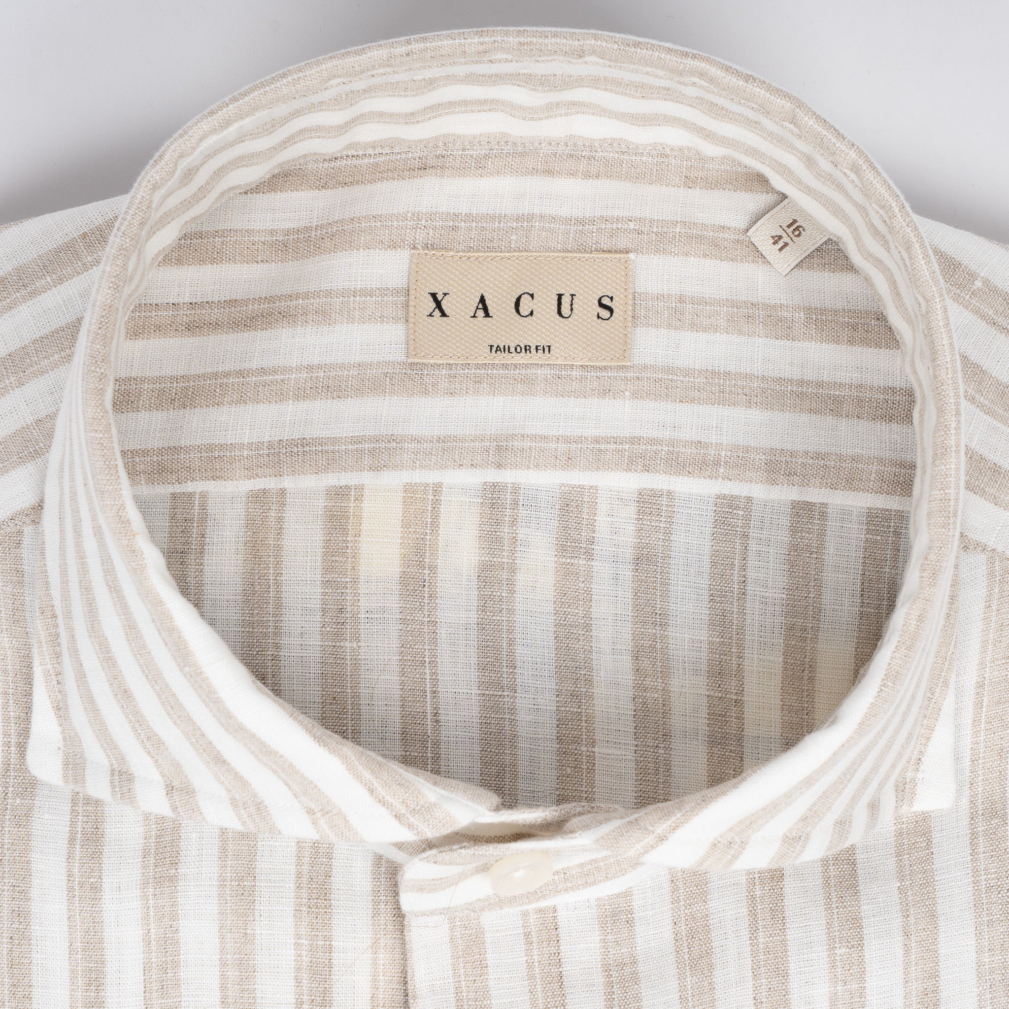 Xacus Linnen Overhemd Beige Brede Streep | Albini