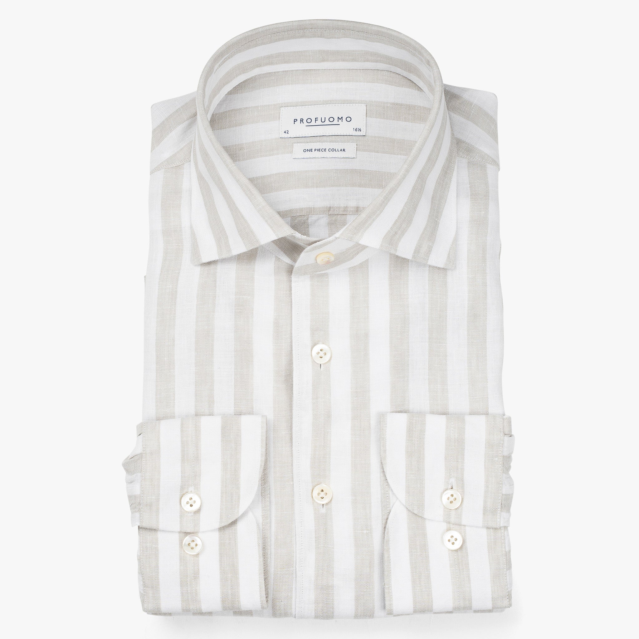 Profuomo Linnen Overhemd Lichtgroene Streep | Slim Fit