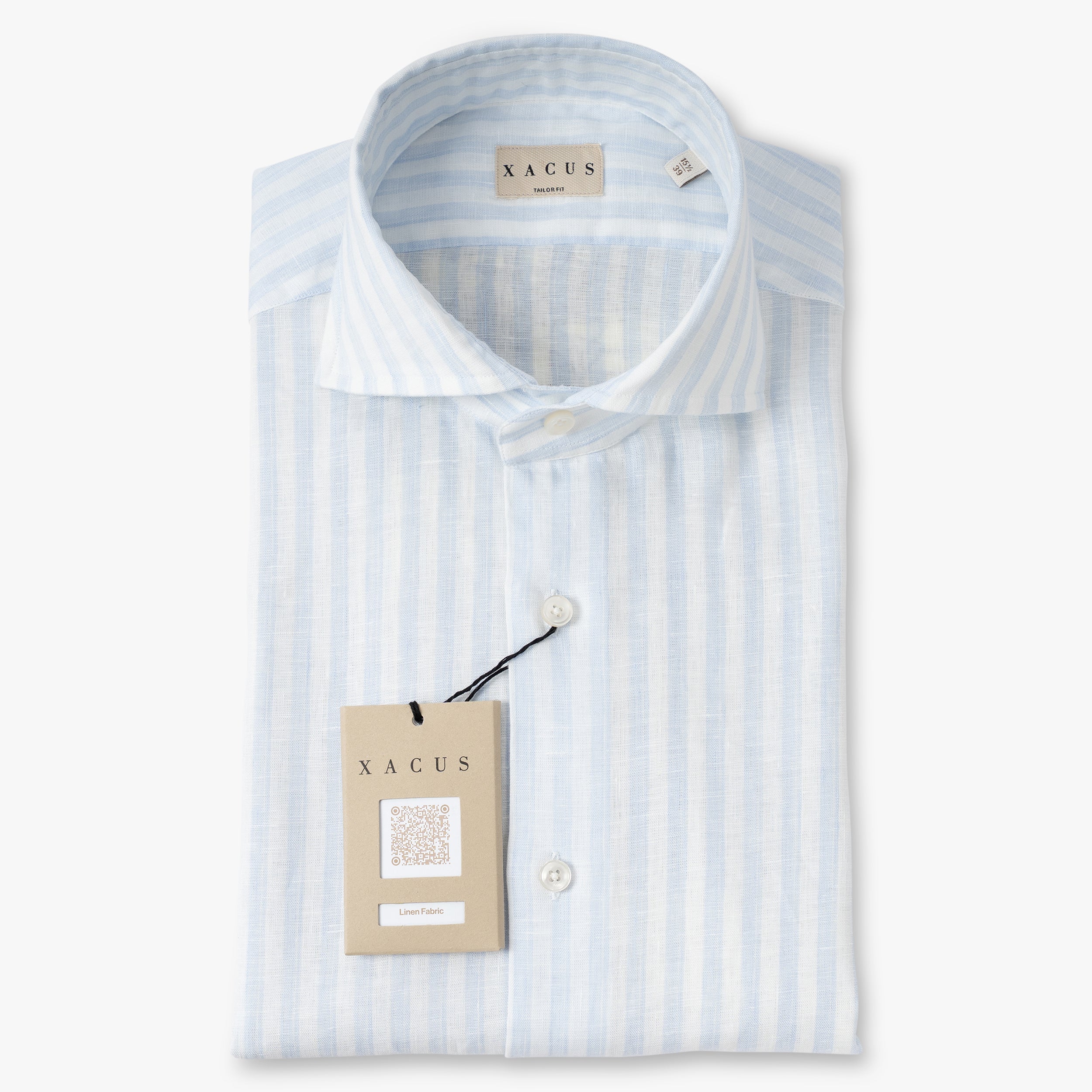 Xacus Linnen Overhemd Lichtblauw Brede Streep | Washed