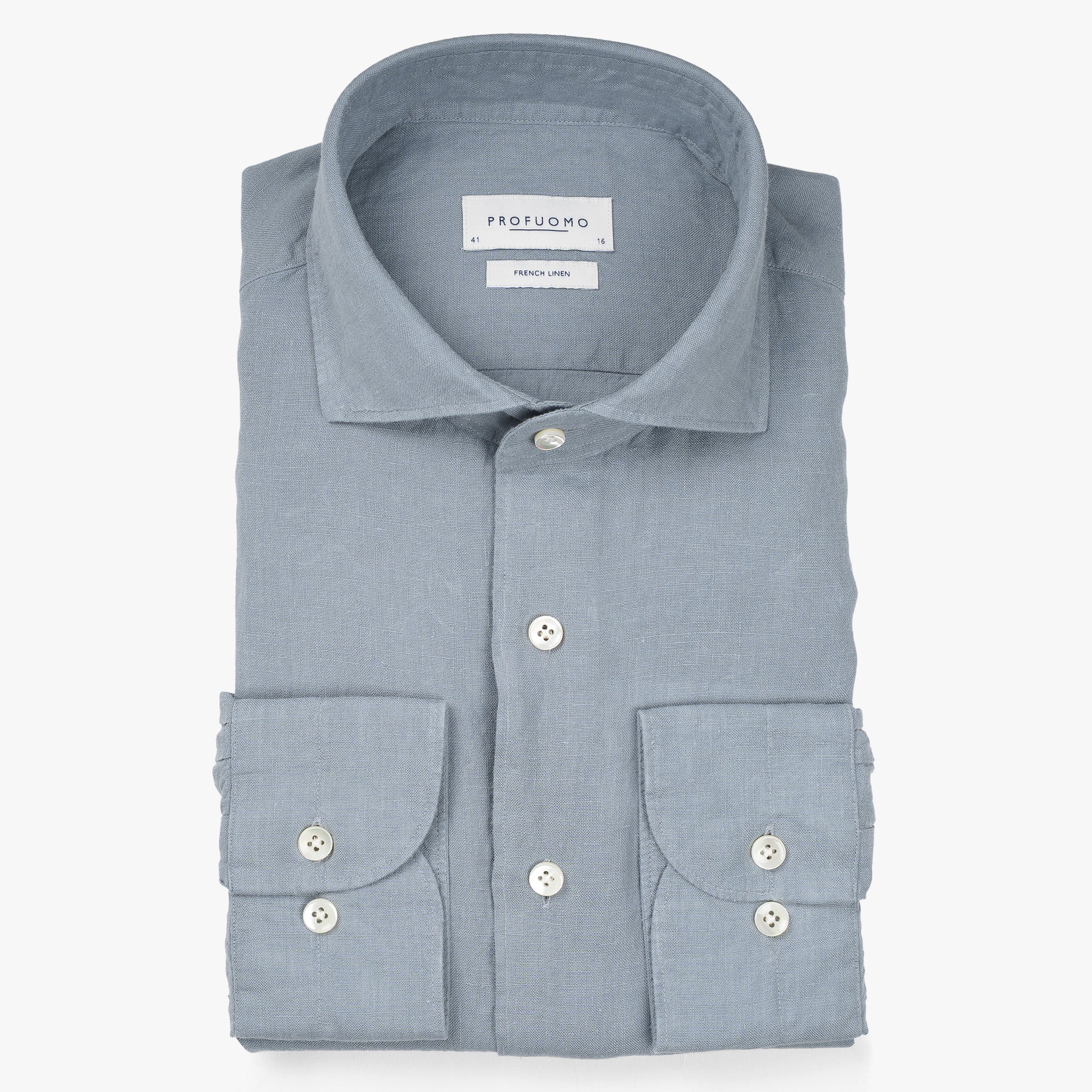 Profuomo Linnen Overhemd Staalblauw