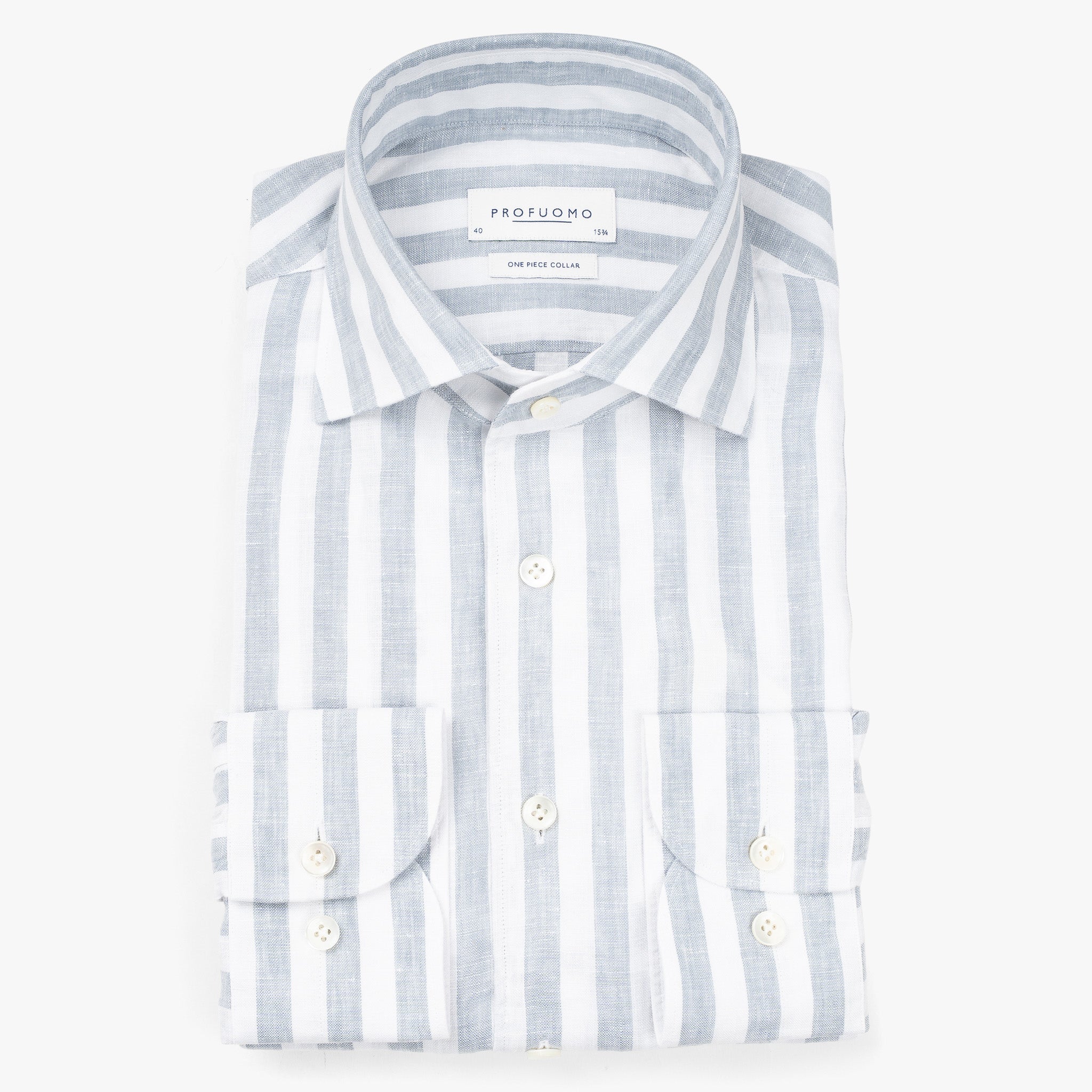 Profuomo Linnen Overhemd Lichtblauwe Streep | Slim Fit