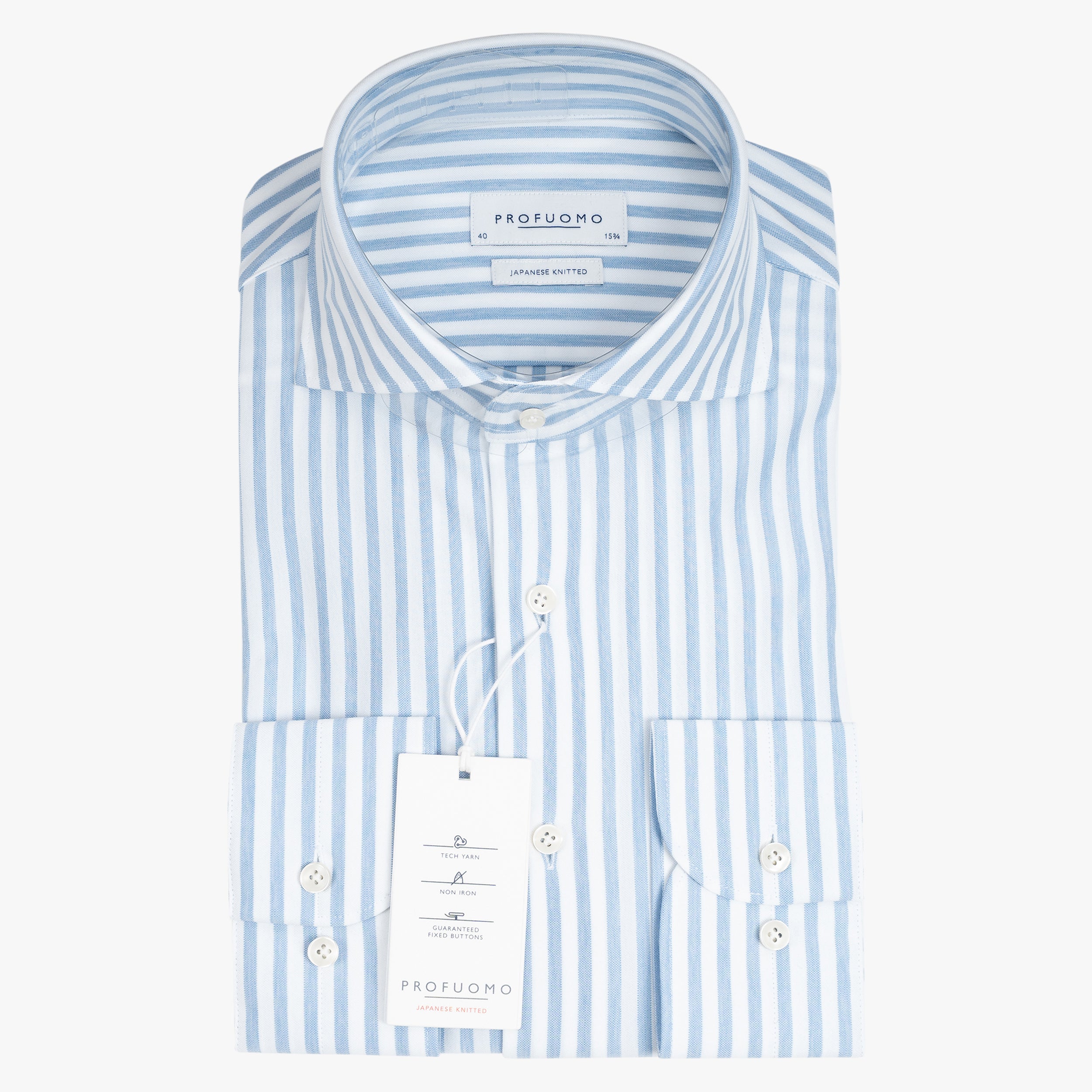 Profuomo Overhemd Lichtblauw Gestreept | Japanese Knitted