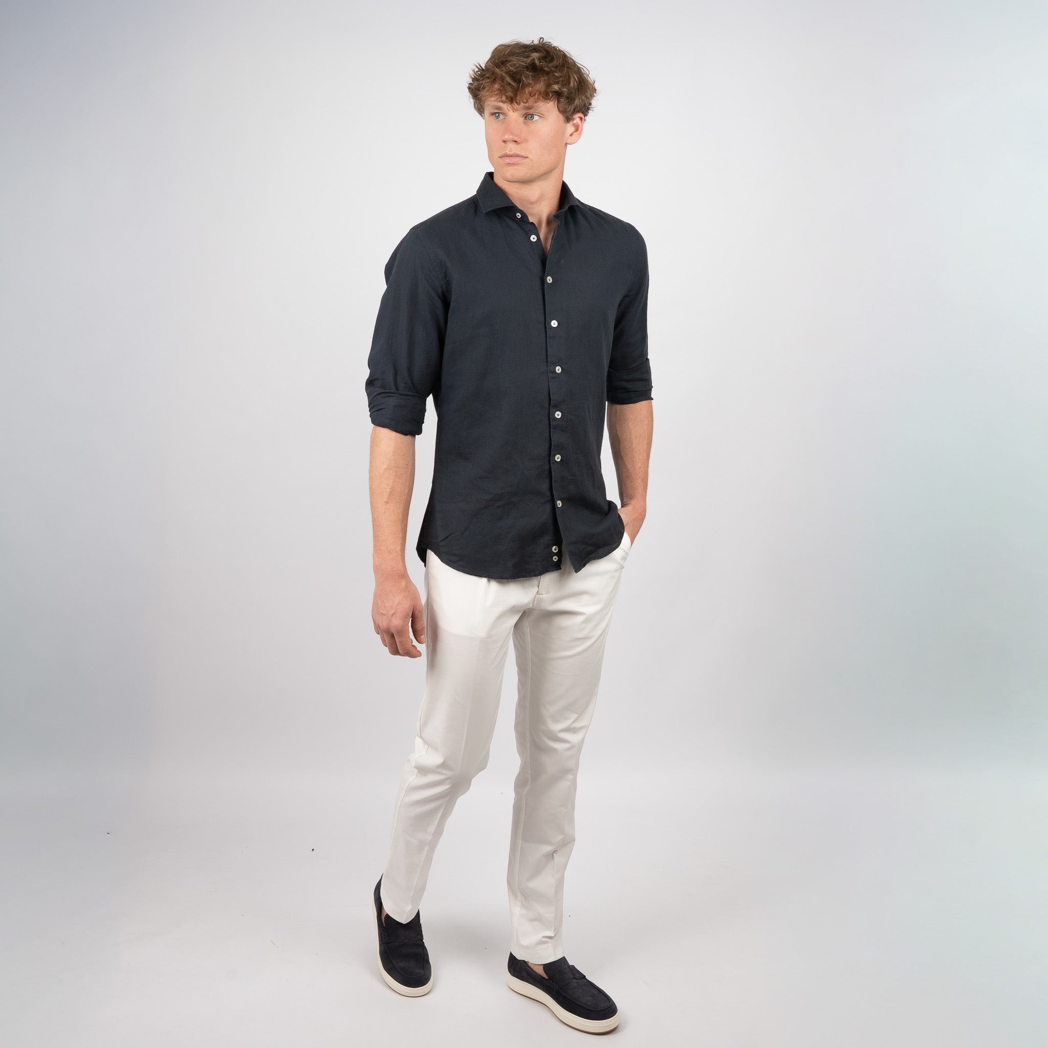 SEVEN DIALS Linnen Overhemd Donkergrijs | Jerred