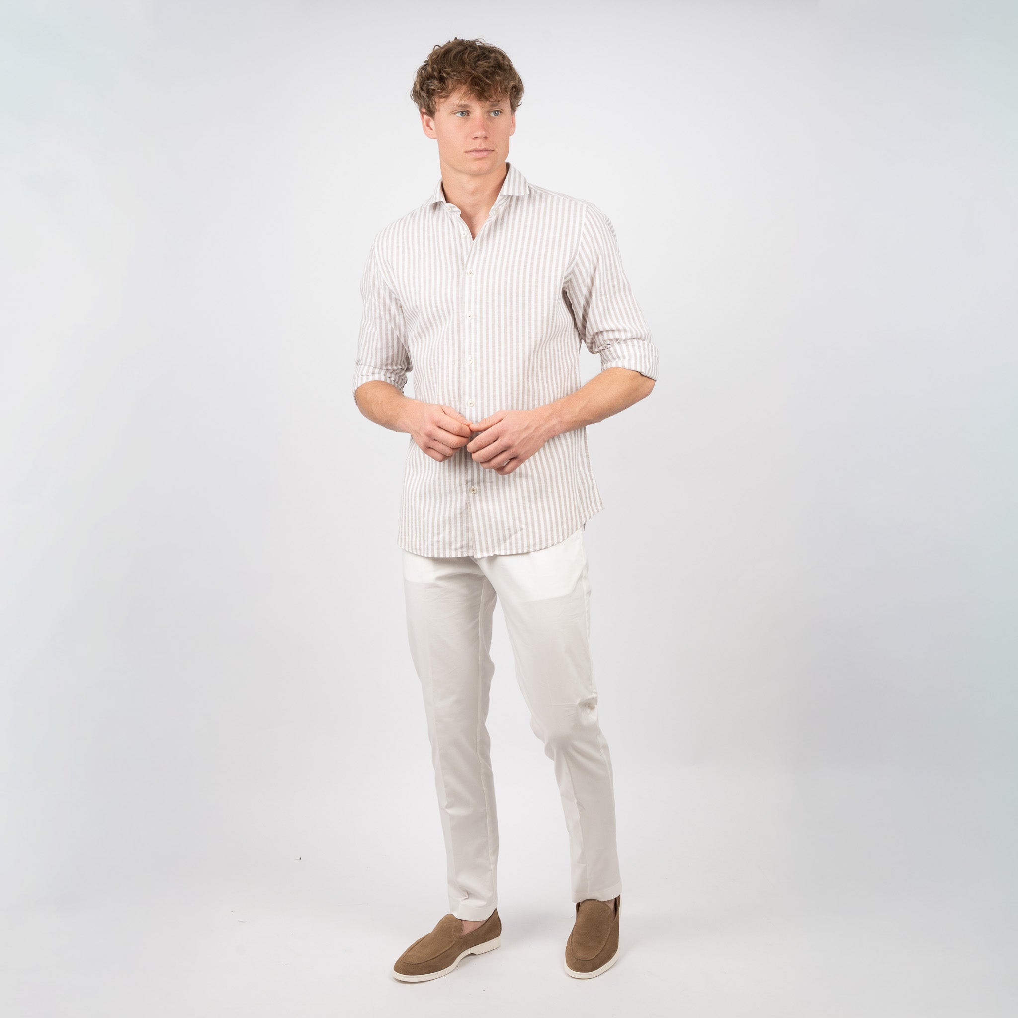 SEVEN DIALS Linnen Overhemd Beige Streep | Jerred