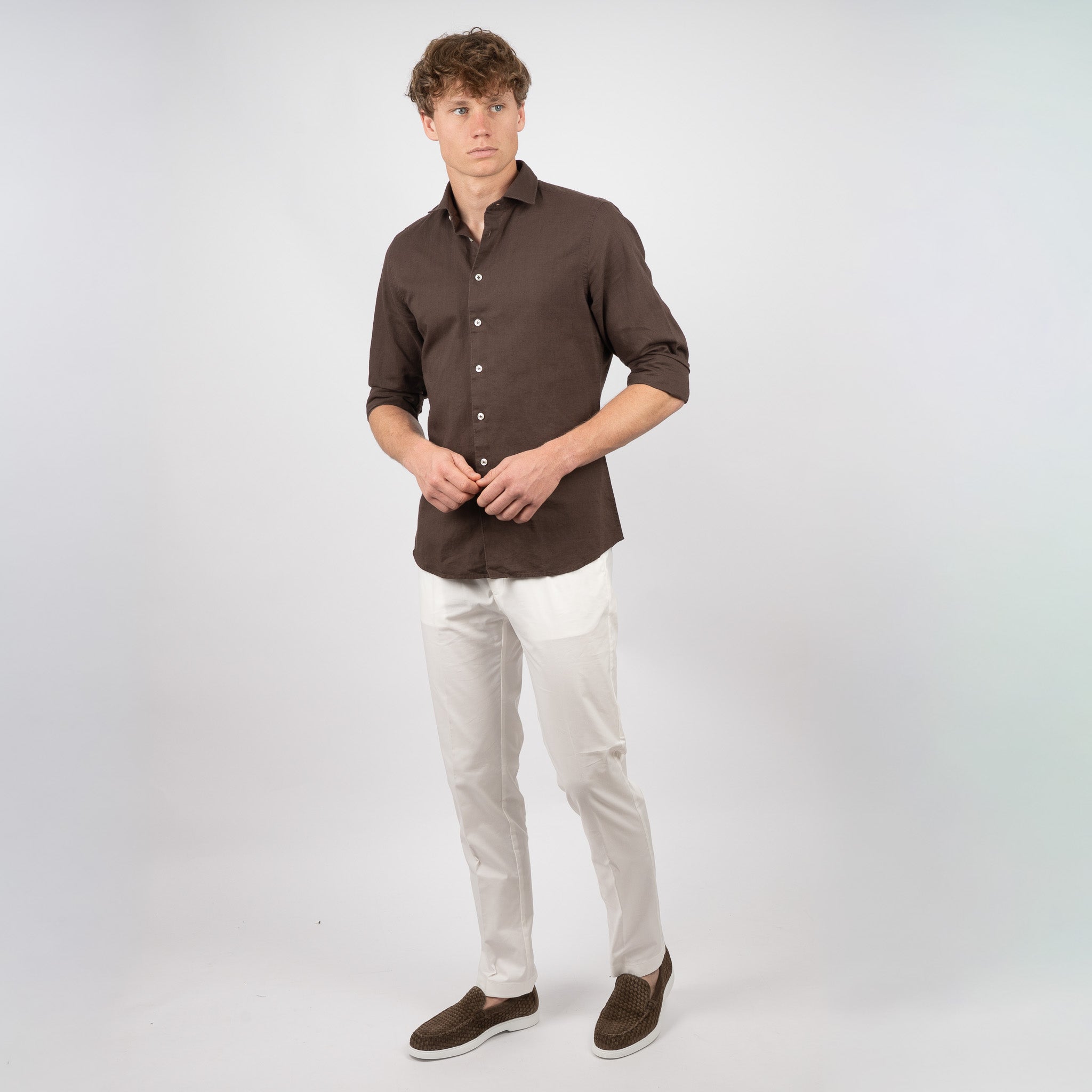 SEVEN DIALS Linnen Overhemd Bruin | Jerred