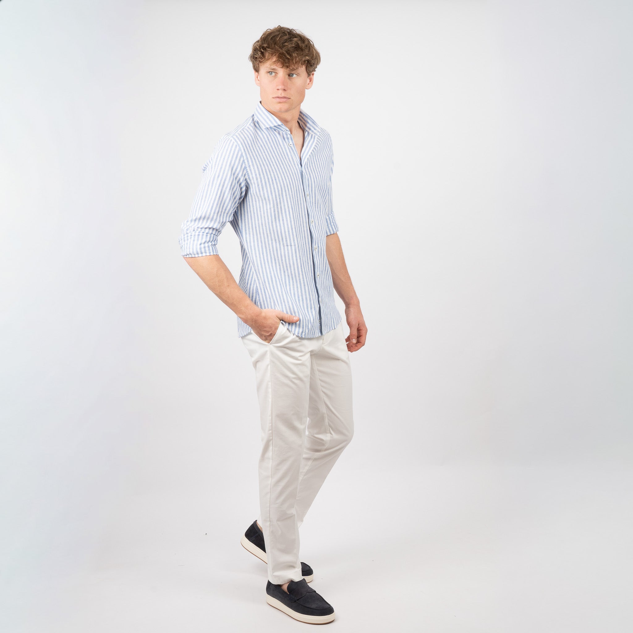 SEVEN DIALS Linnen Overhemd Blauwe Streep | Jerred