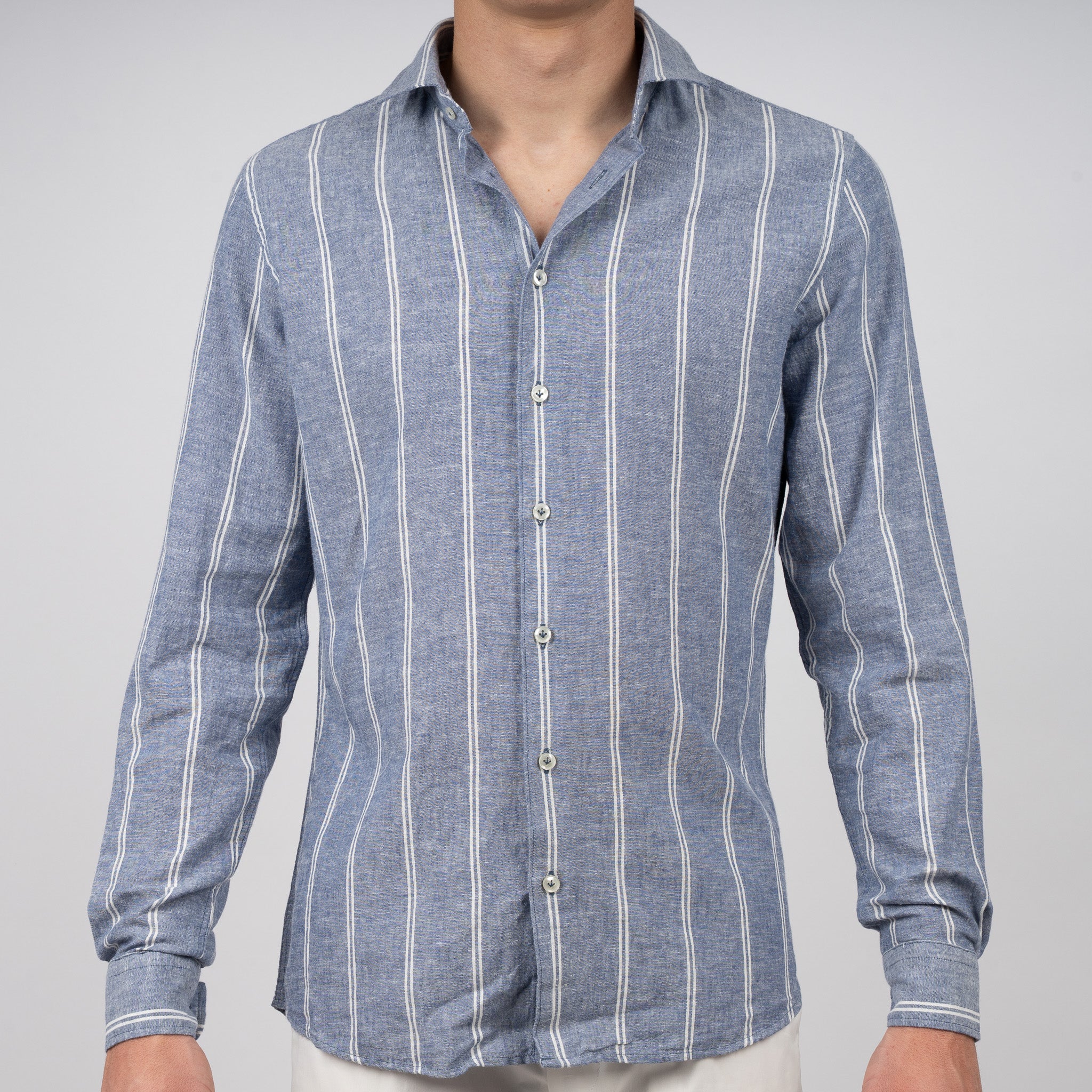 SEVEN DIALS Linnen Overhemd Blauw / Wit Gestreept | Jerred