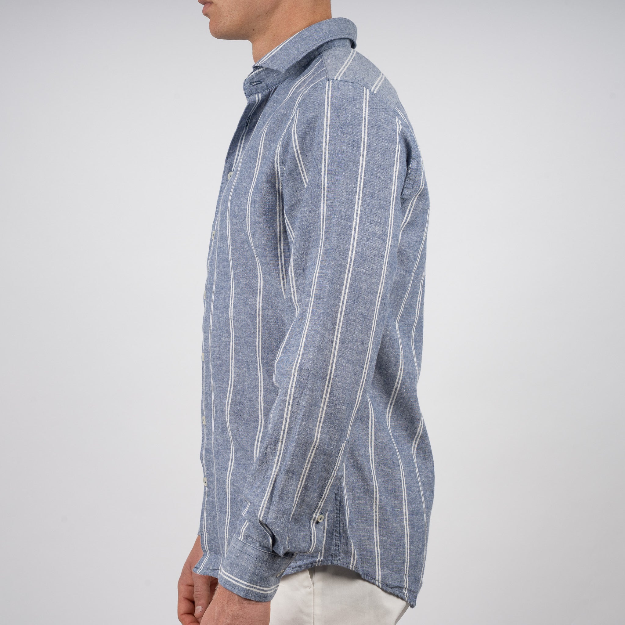 SEVEN DIALS Linnen Overhemd Blauw / Wit Gestreept | Jerred