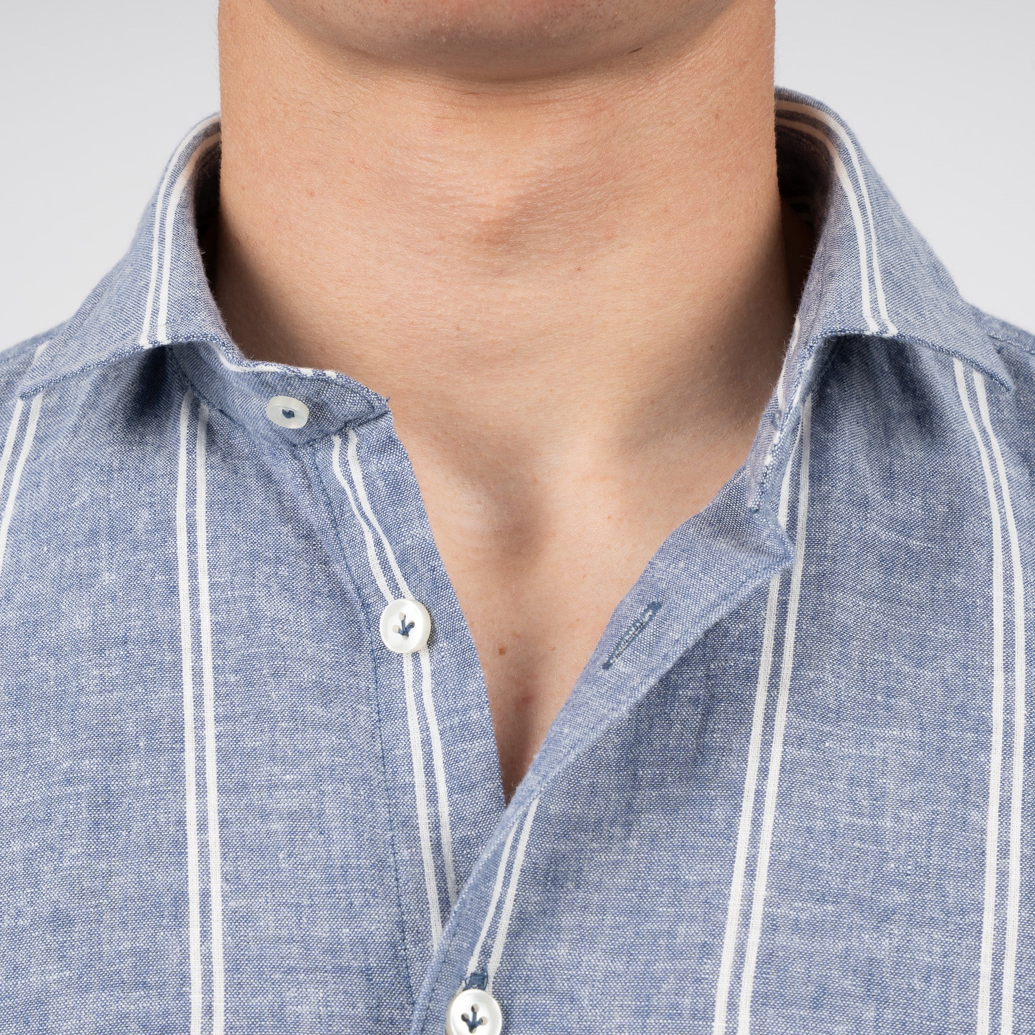 SEVEN DIALS Linnen Overhemd Blauw / Wit Gestreept | Jerred