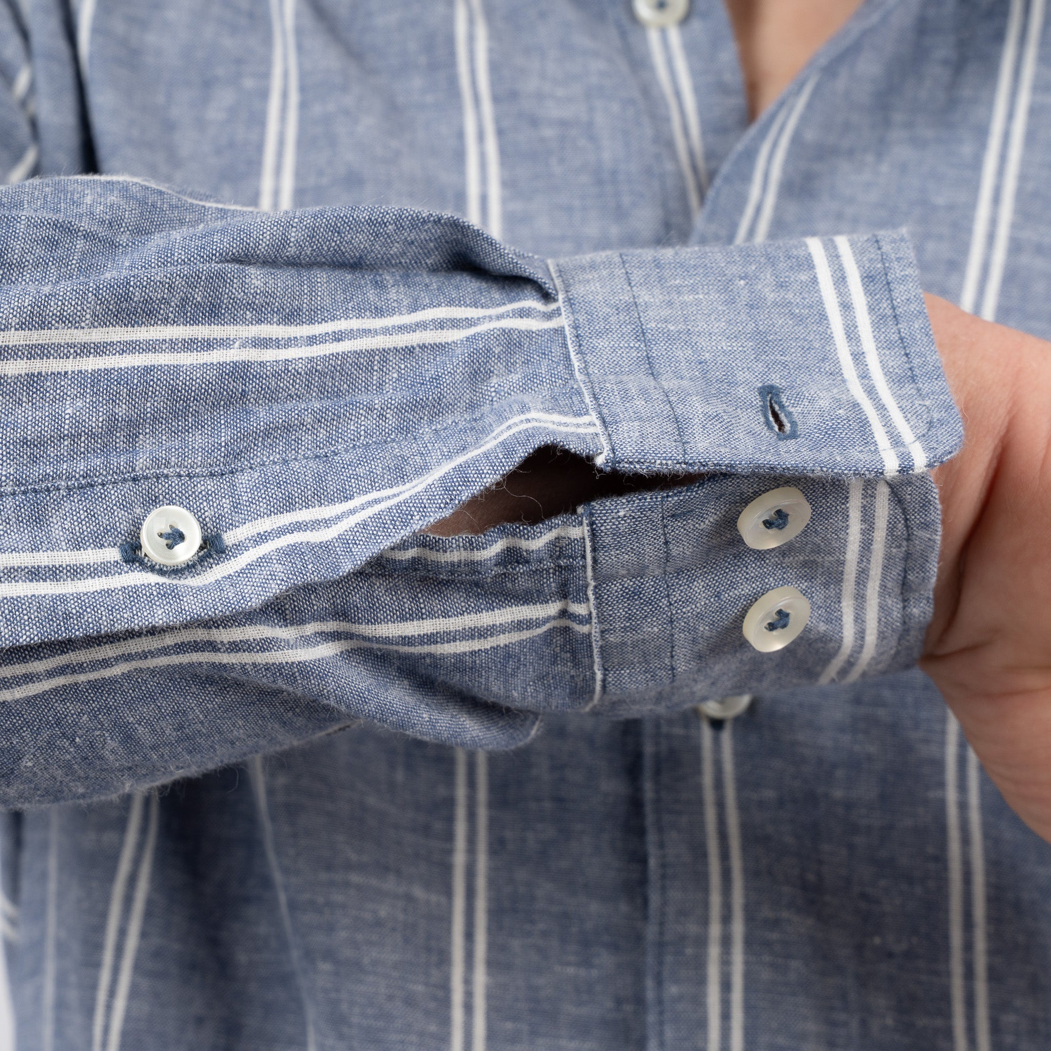 SEVEN DIALS Linnen Overhemd Blauw / Wit Gestreept | Jerred