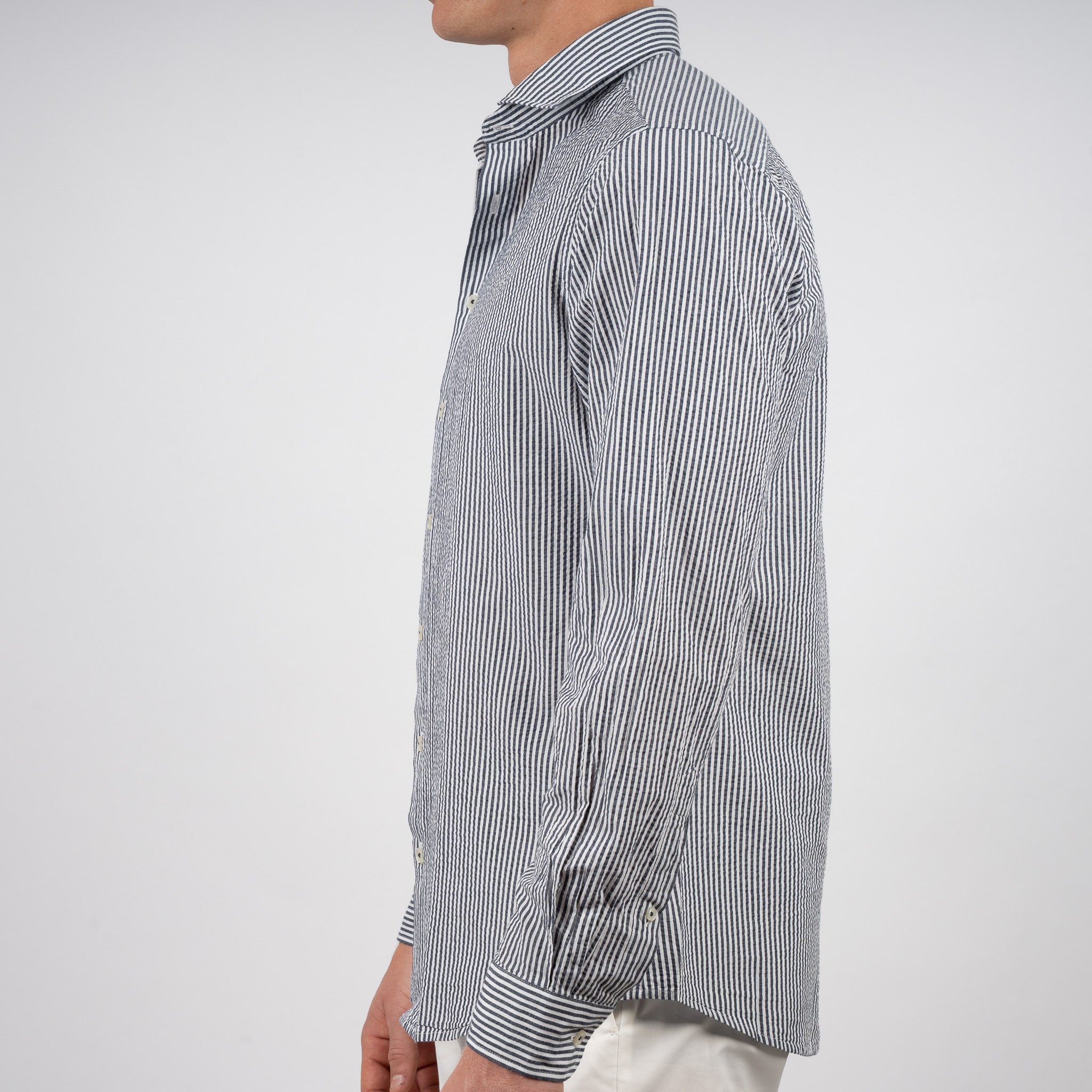 SEVEN DIALS Seersucker Overhemd Blauw Gestreept | Jace