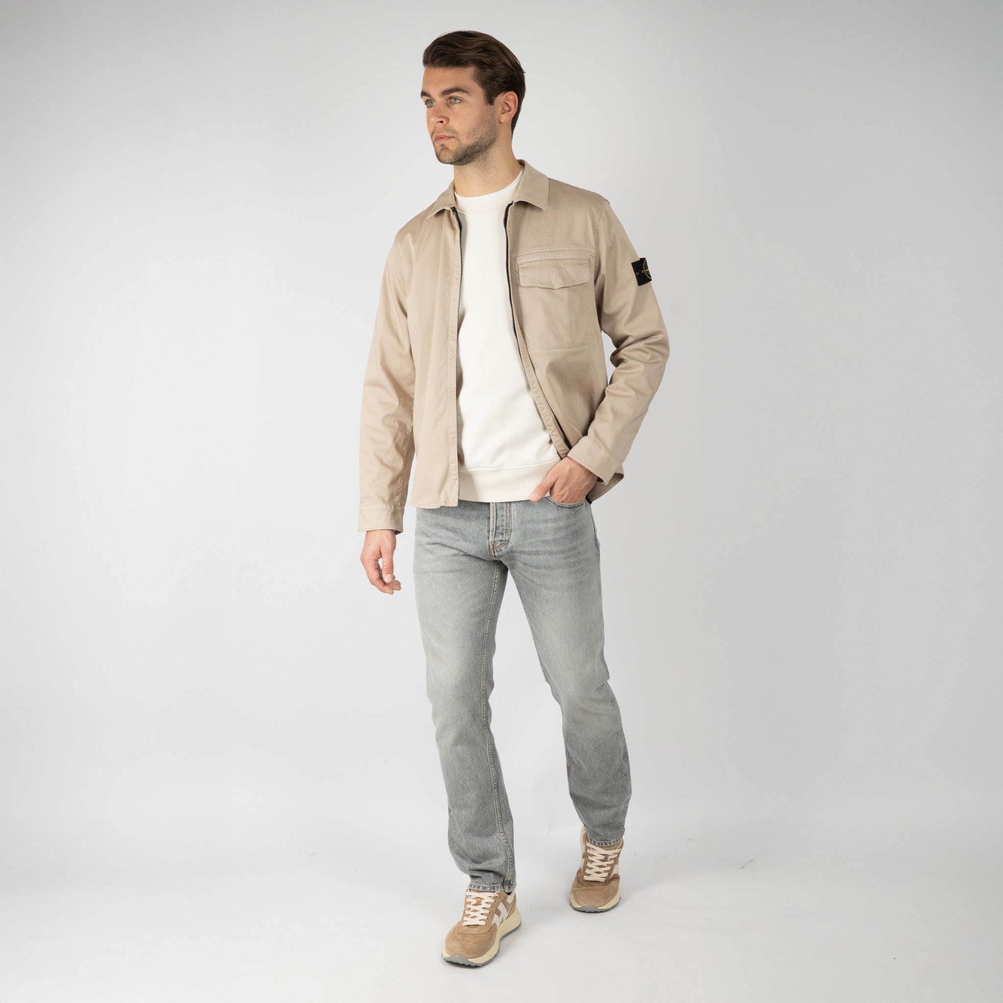 Stone Island Overshirt Beige | Stretch Cotton Satin