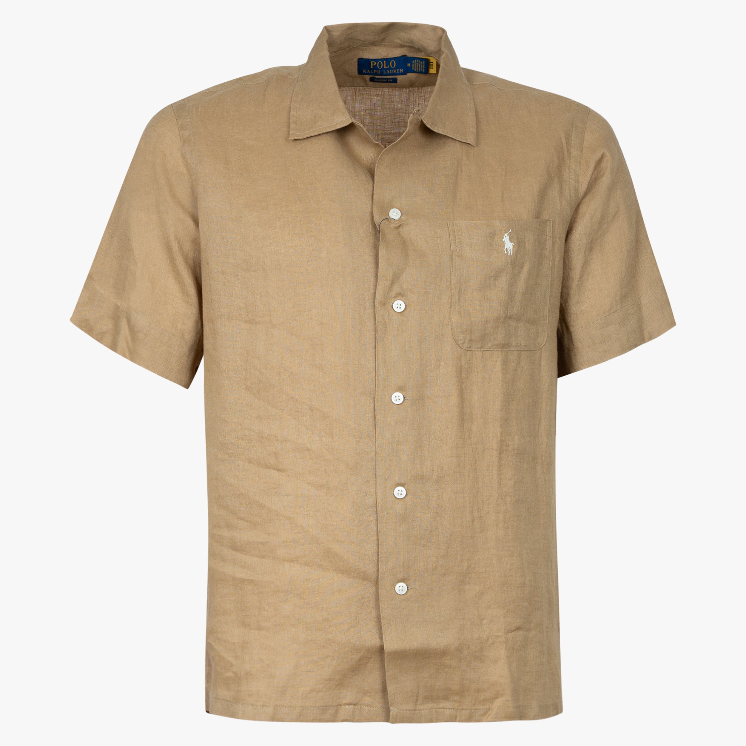 Ralph Lauren Overhemd Linnen Korte Mouw Camel | Classic Fit