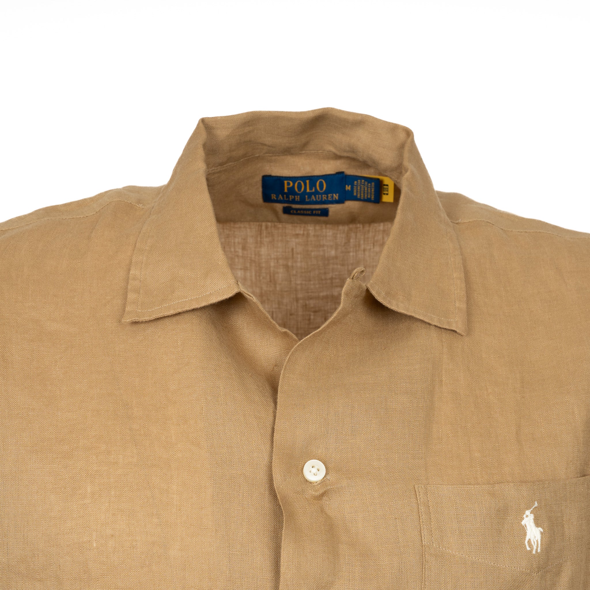 Ralph Lauren Overhemd Linnen Korte Mouw Camel | Classic Fit