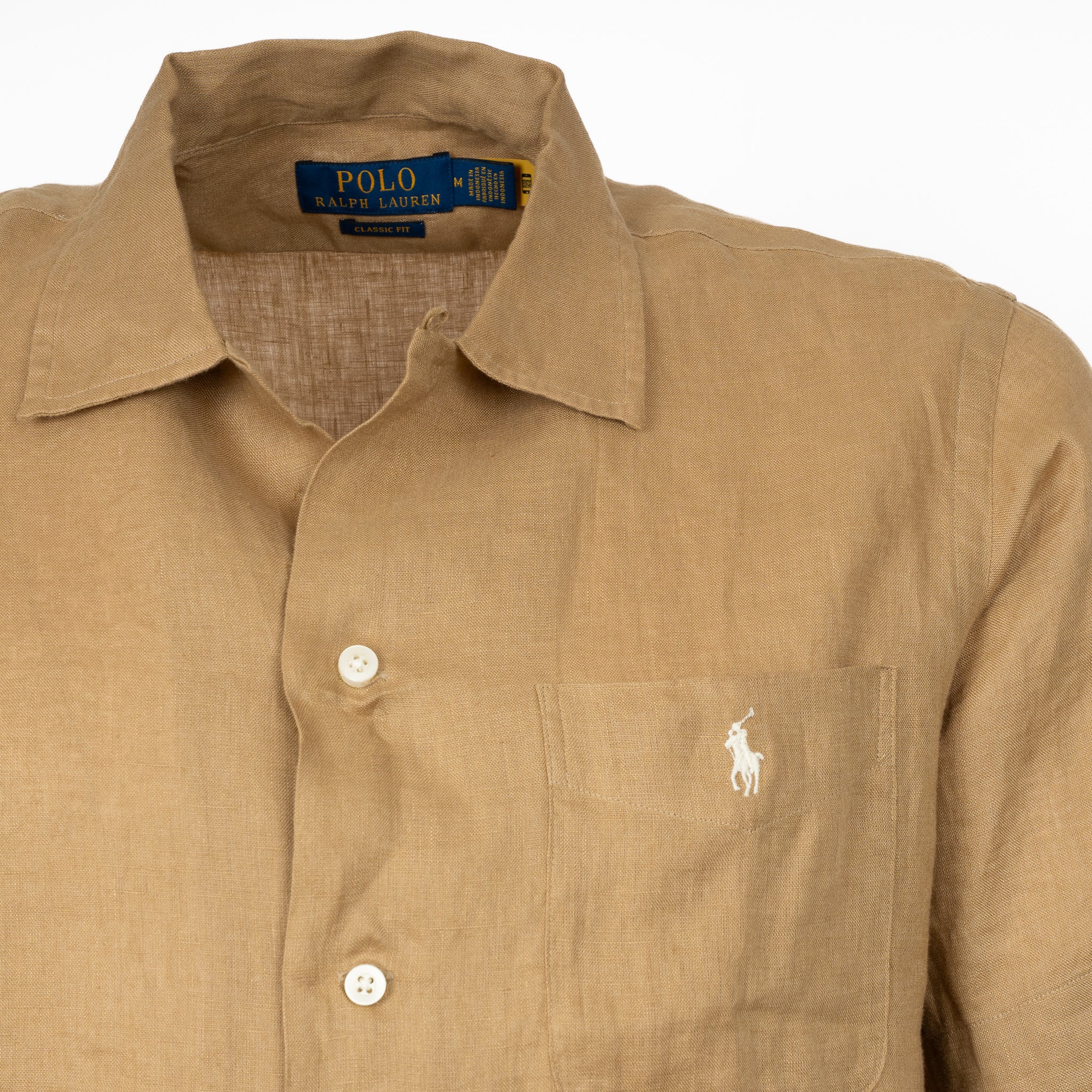 Ralph Lauren Overhemd Linnen Korte Mouw Camel | Classic Fit