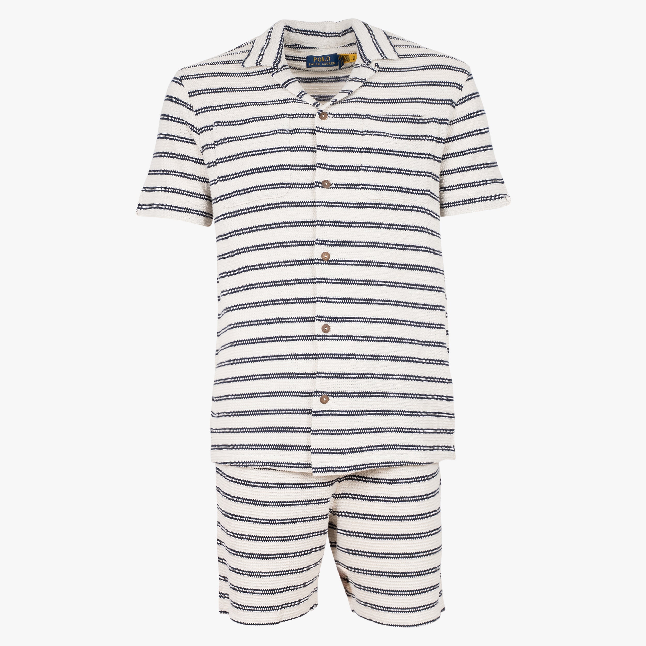 Ralph Lauren Overhemd Korte Mouw Blauw Gestreept |  Pointelle-Ribbed