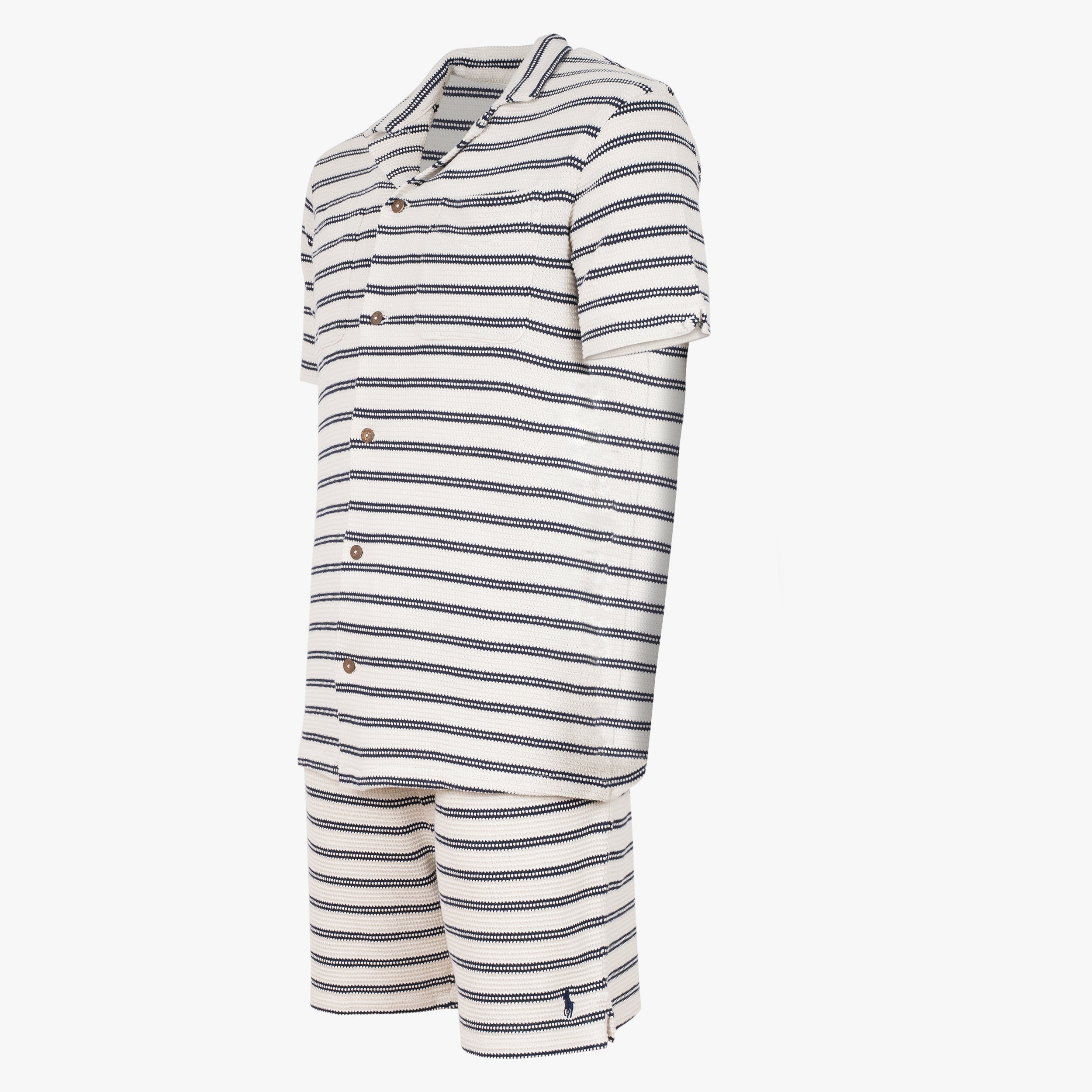 Ralph Lauren Overhemd Korte Mouw Blauw Gestreept |  Pointelle-Ribbed