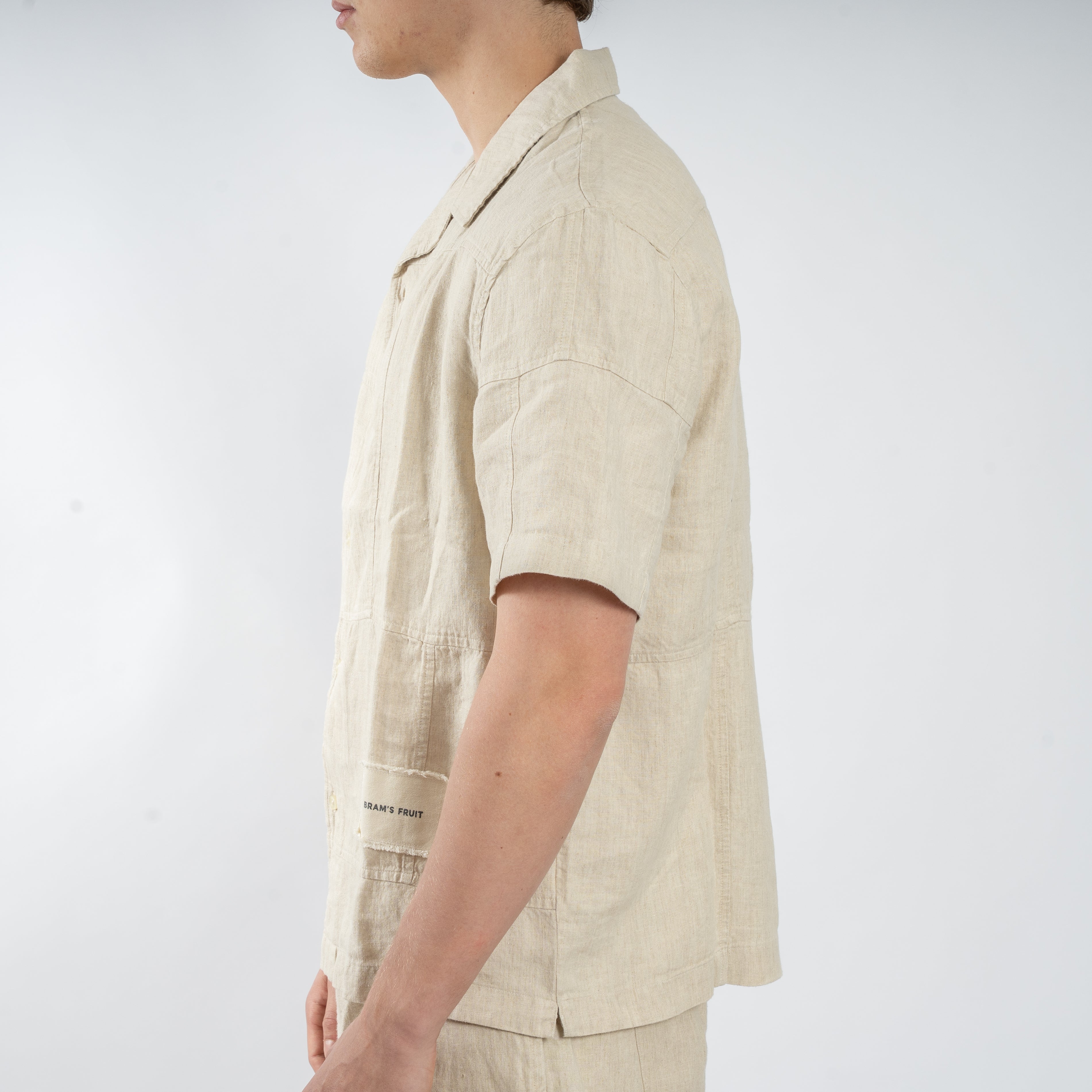 Bram's Fruit Linnen Korte Mouwen Overhemd Beige | LINEN REPAIR SHIRT