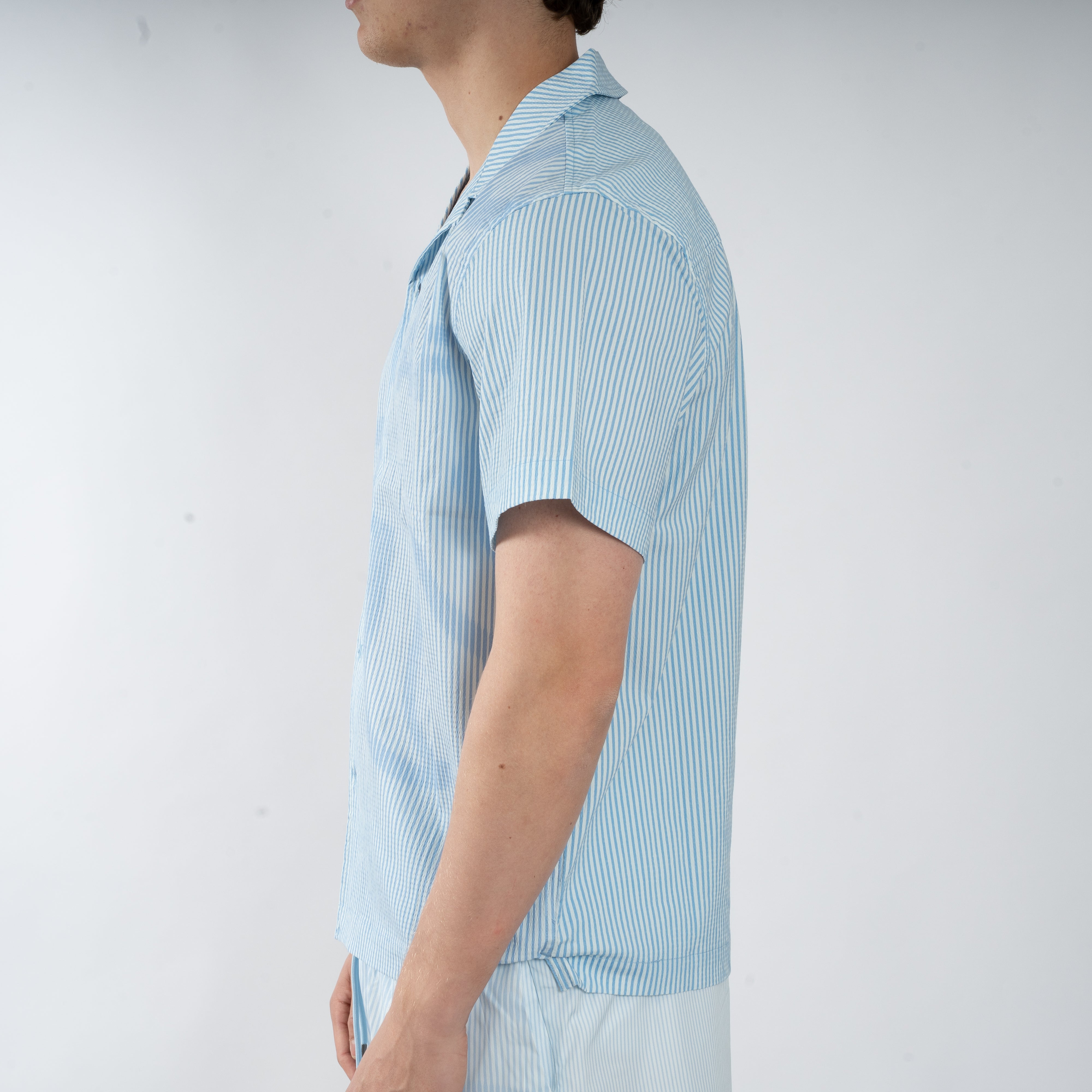 Olaf Korte Mouwen Overhemd Lichtblauw | STRIPE SUN AOP CAMP SHIRT