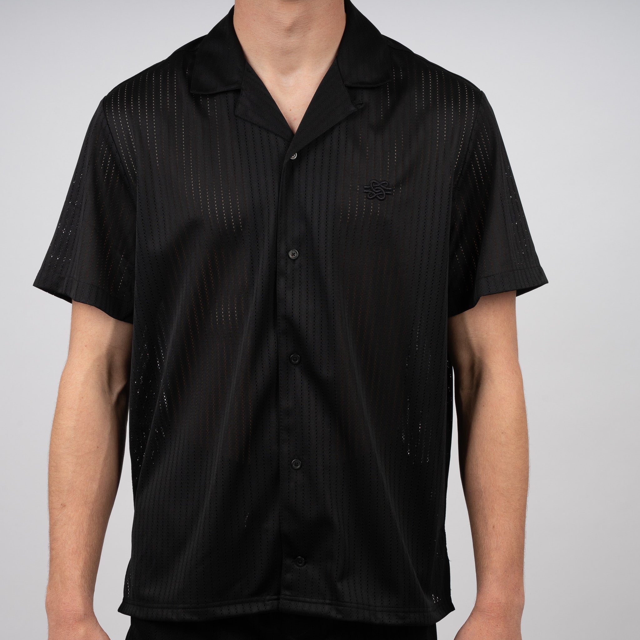 Filling Pieces Overhemd Korte Mouw Zwart | Resort Shirt