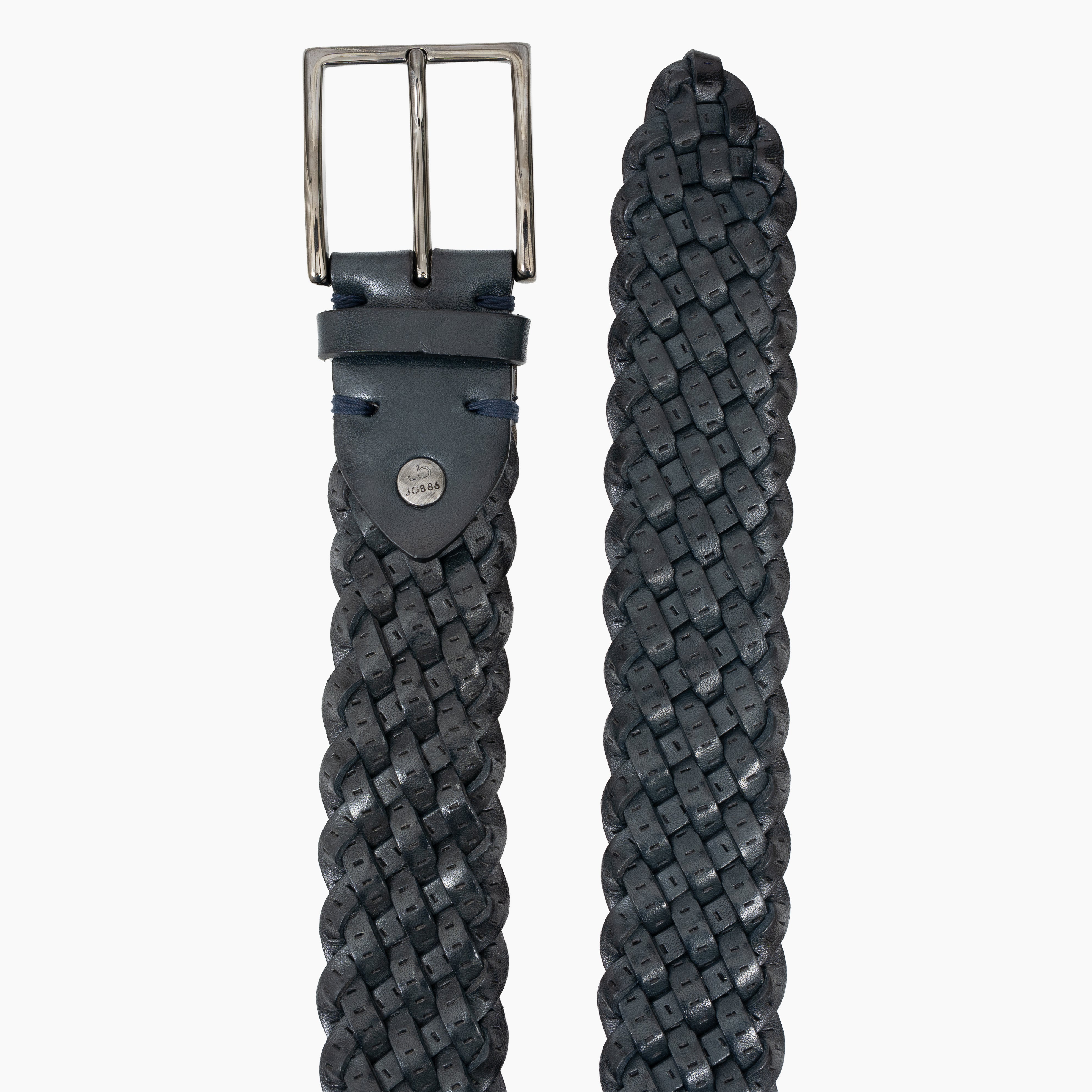 Job Belts Gevlochten Leren Riem Donkerblauw