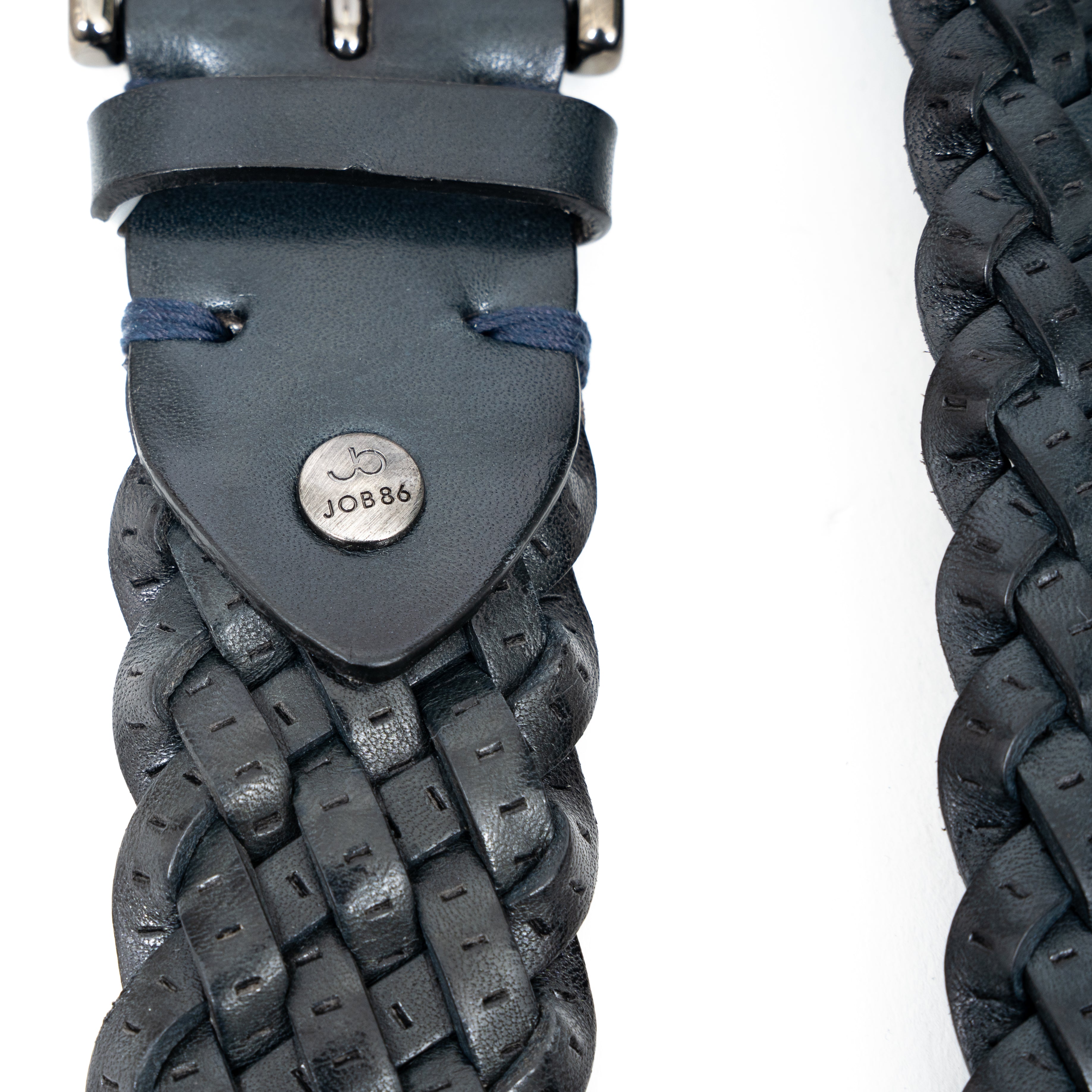 Job Belts Gevlochten Leren Riem Donkerblauw