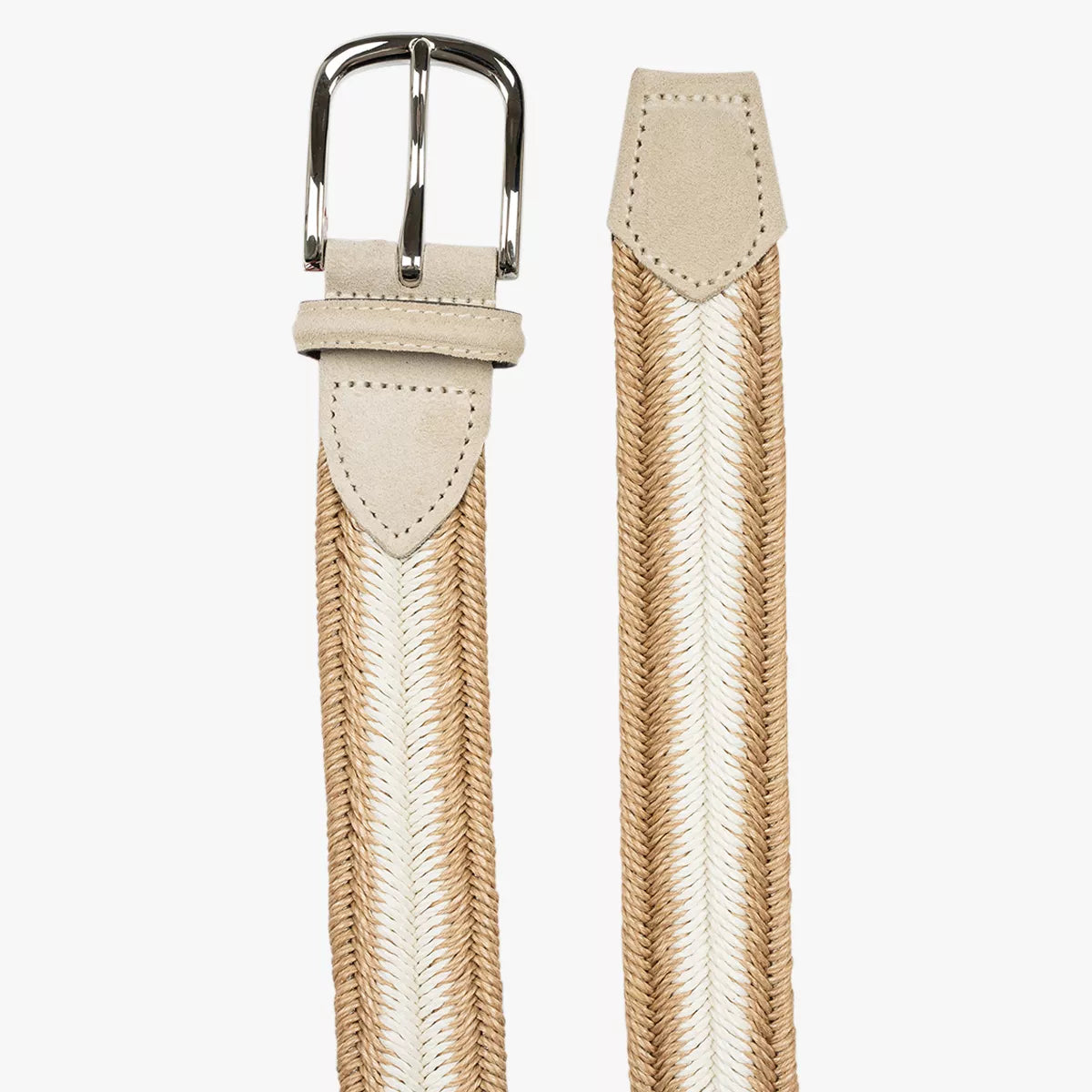 Athison Gevlochten Stretch Riem | Beige & Wit