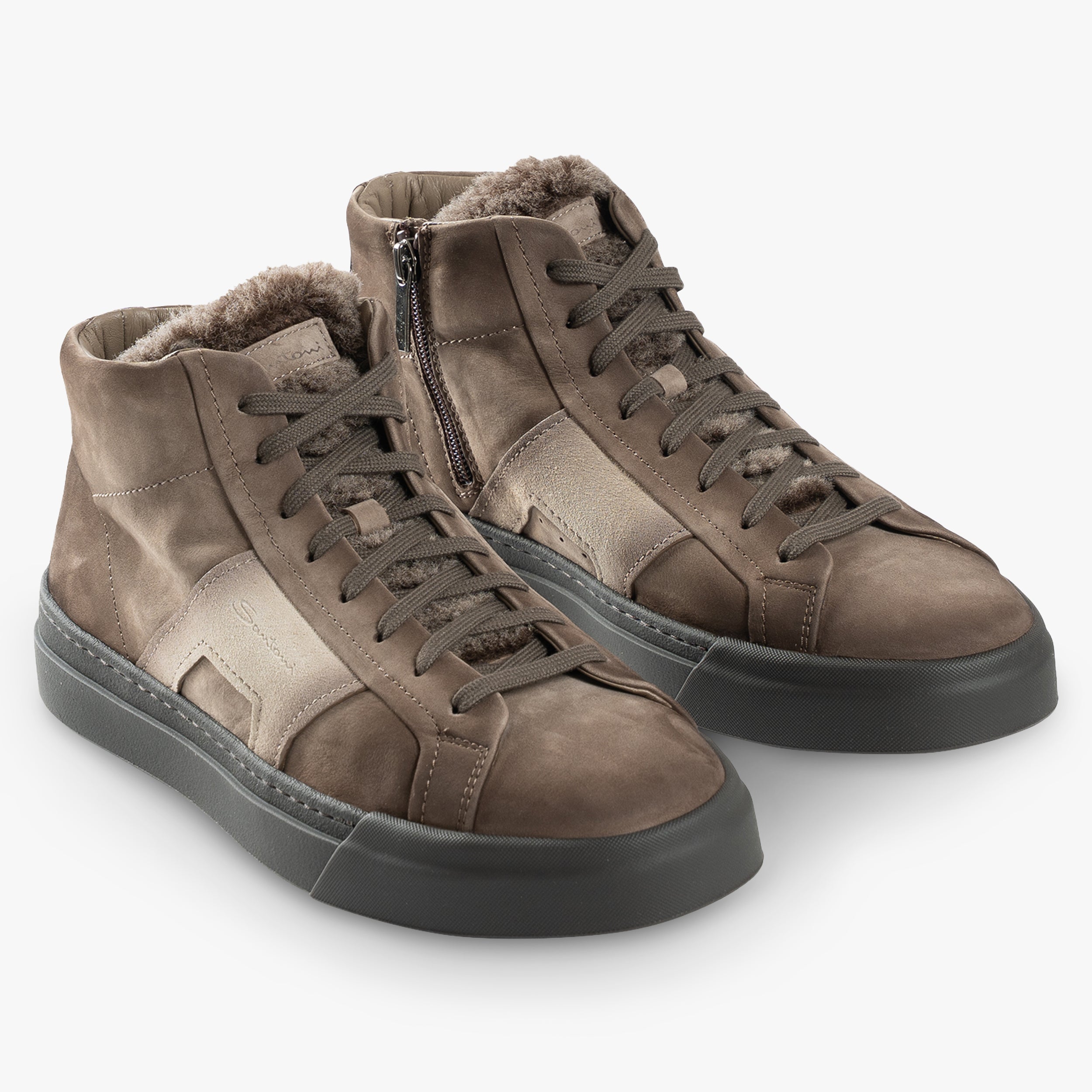 Santoni High-Top Sneaker Beige | Double Buckle Fur