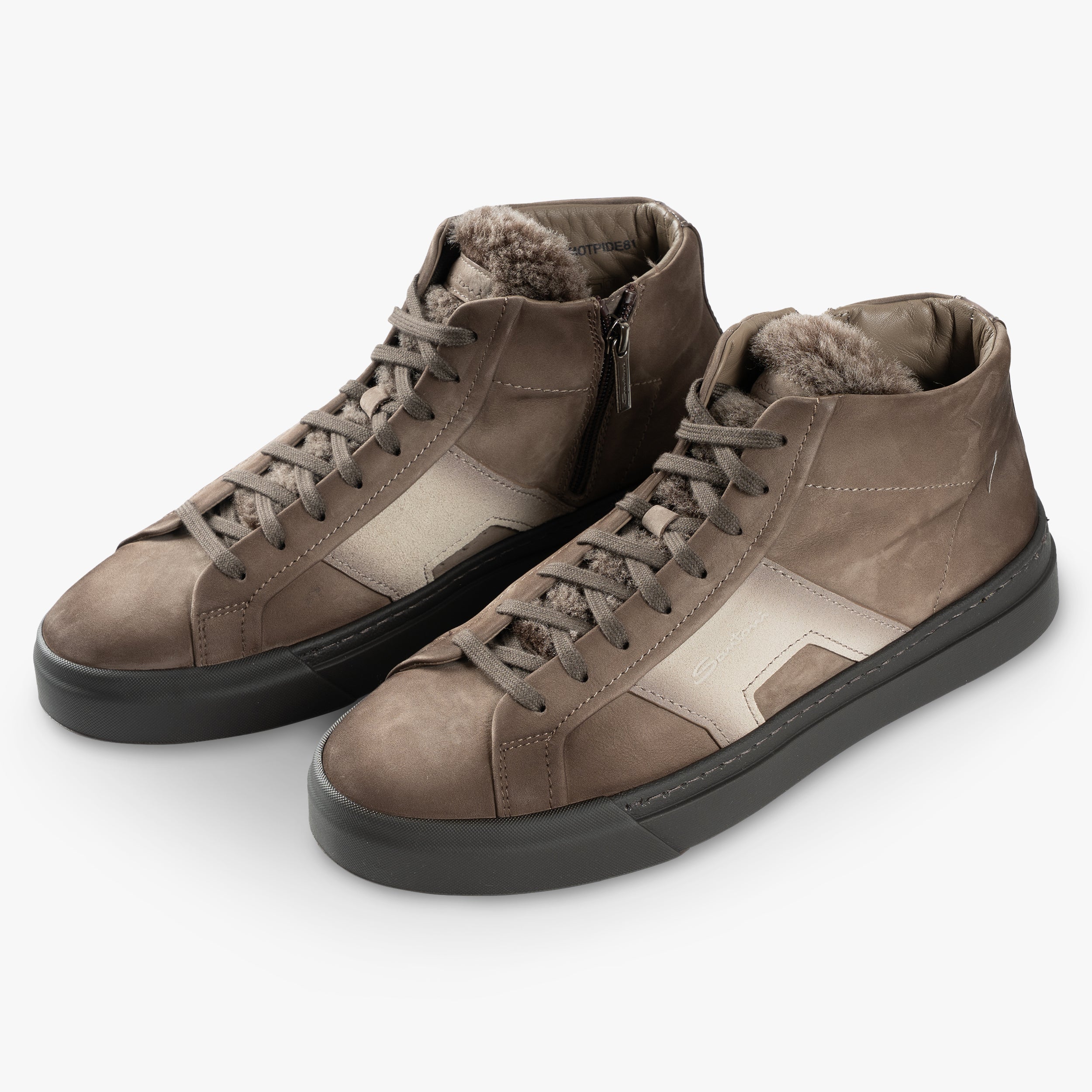 Santoni High-Top Sneaker Beige | Double Buckle Fur