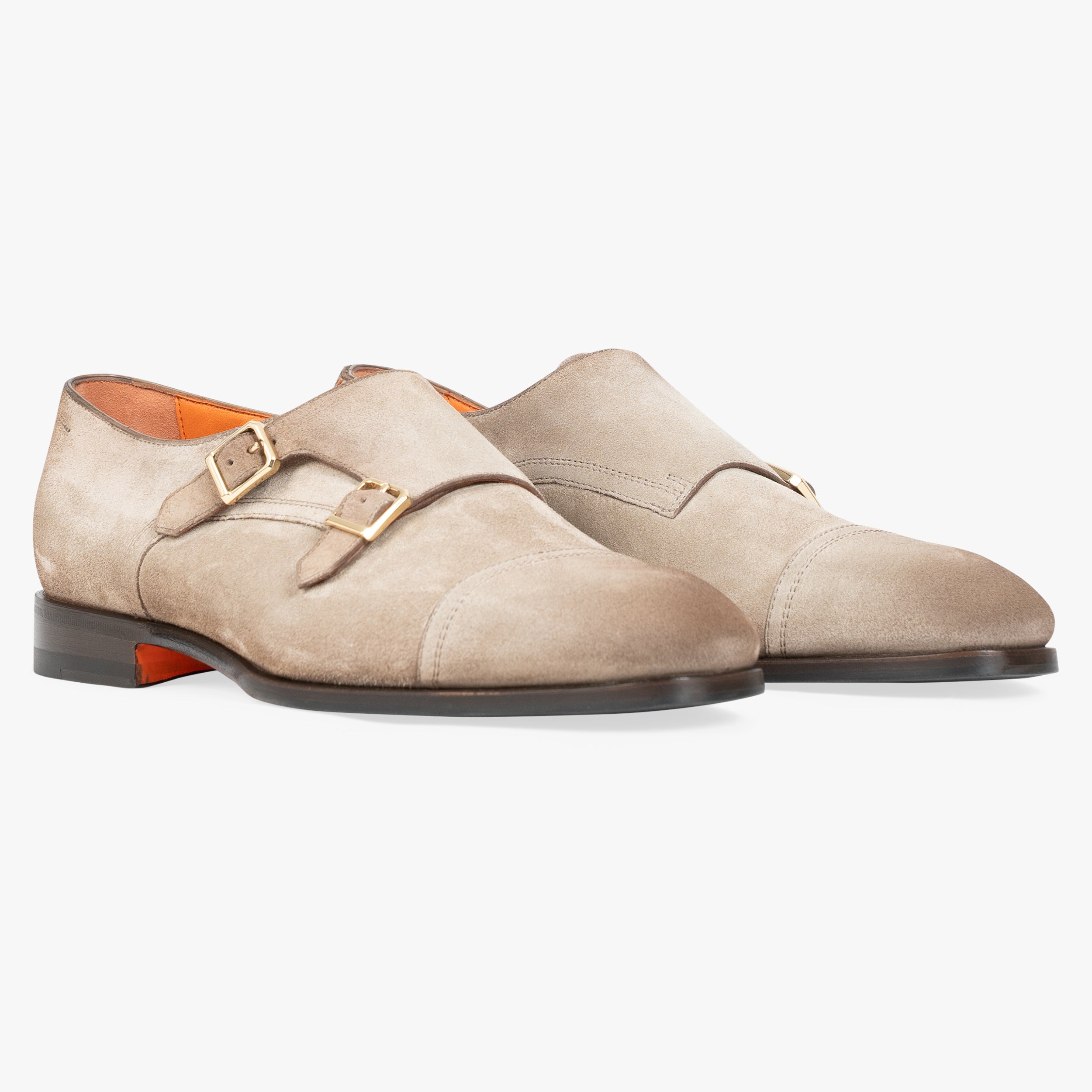 Santoni Dubbele Gespschoen Beige Suède