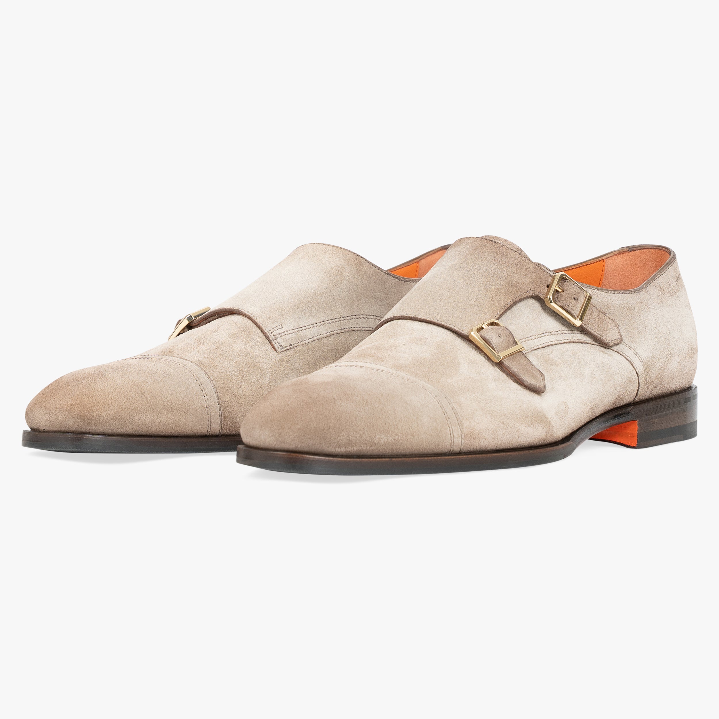 Santoni Dubbele Gespschoen Beige Suède