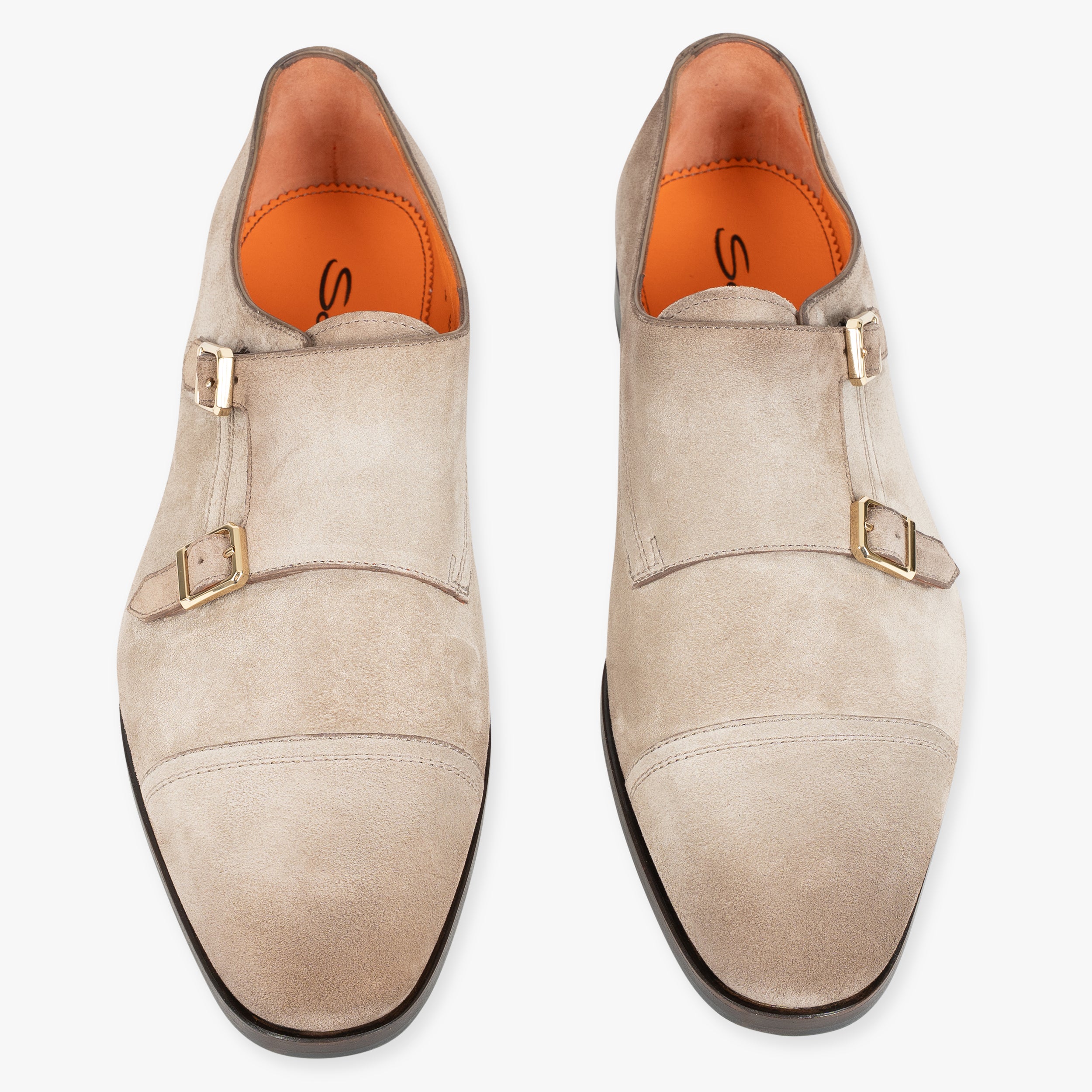 Santoni Dubbele Gespschoen Beige Suède