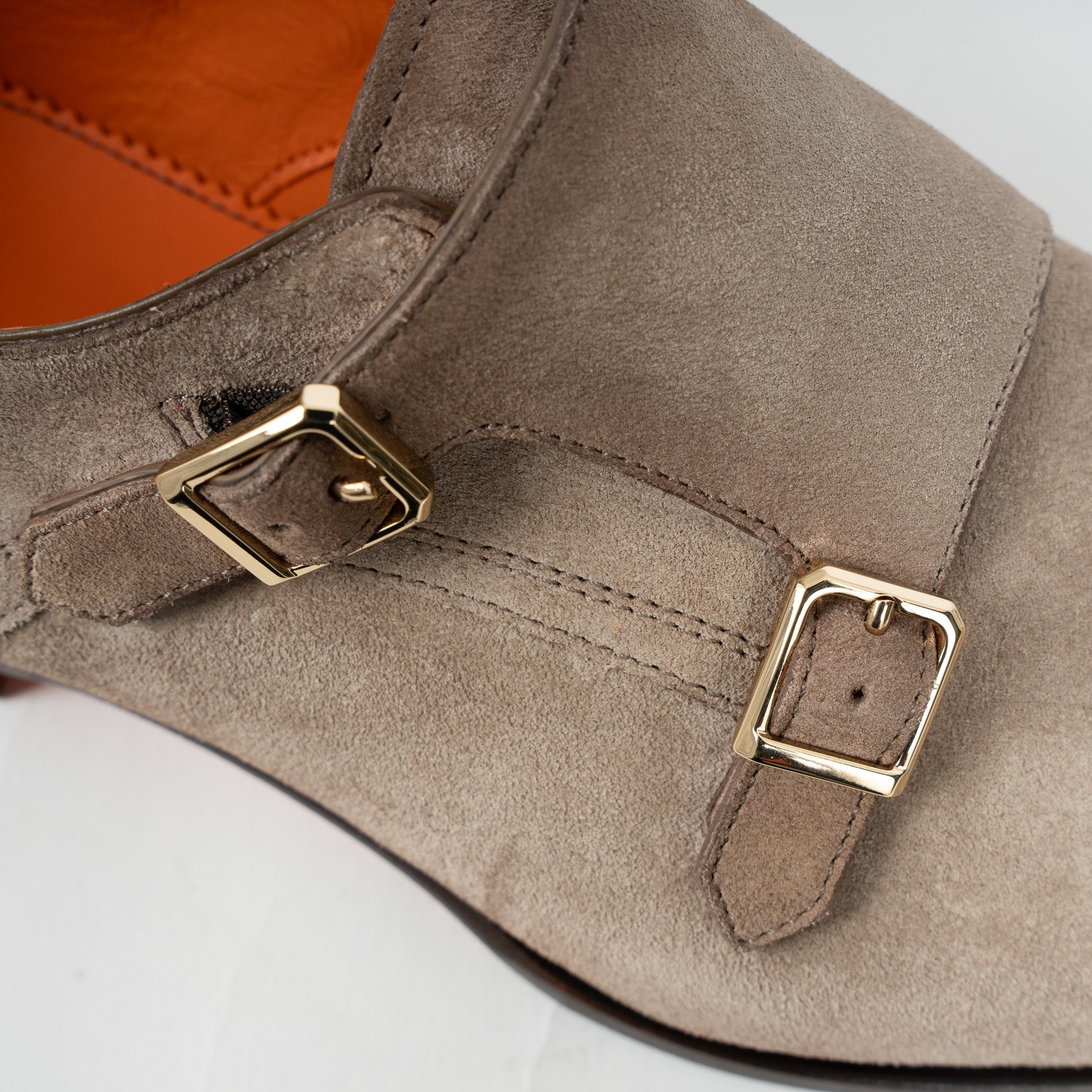 Santoni Dubbele Gespschoen Beige Suède