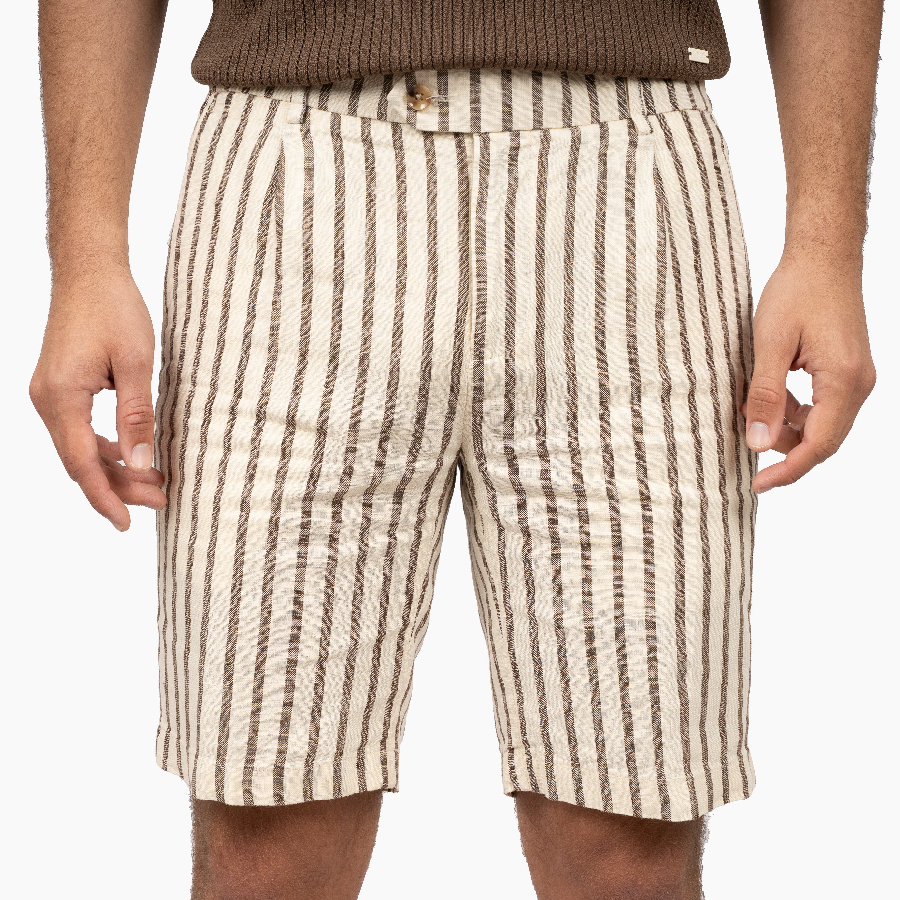 SEVEN DIALS Linnen Korte Broek Bruine Streep | Anson