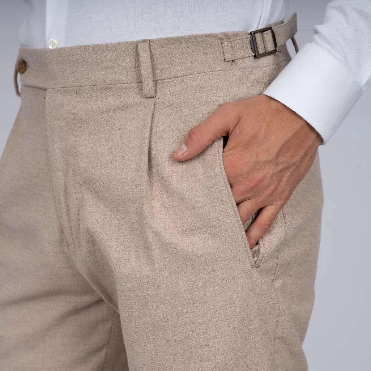 Berwich Pantalon met Bandplooi Beige | Retrolong