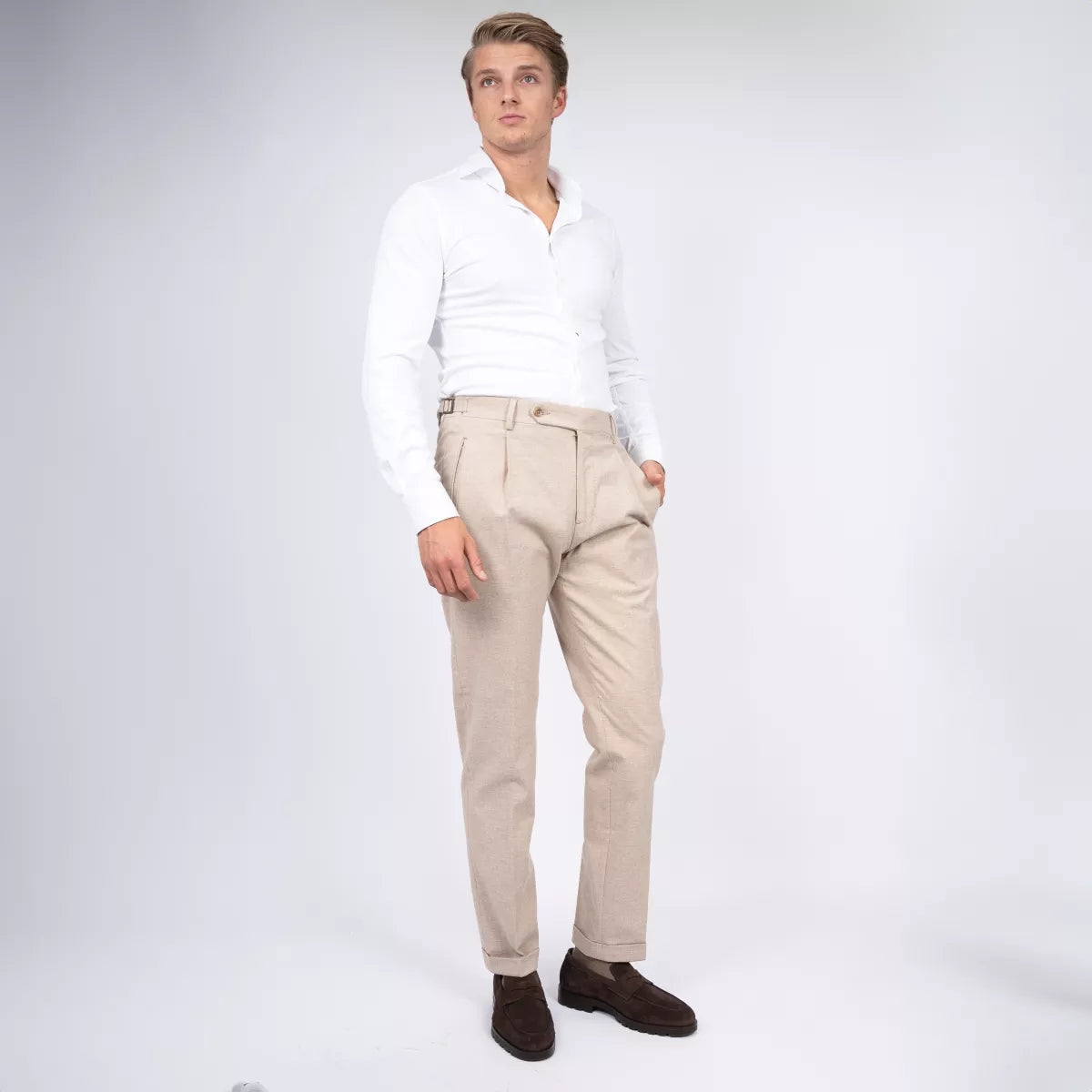 Berwich Pantalon met Bandplooi Beige | Retrolong