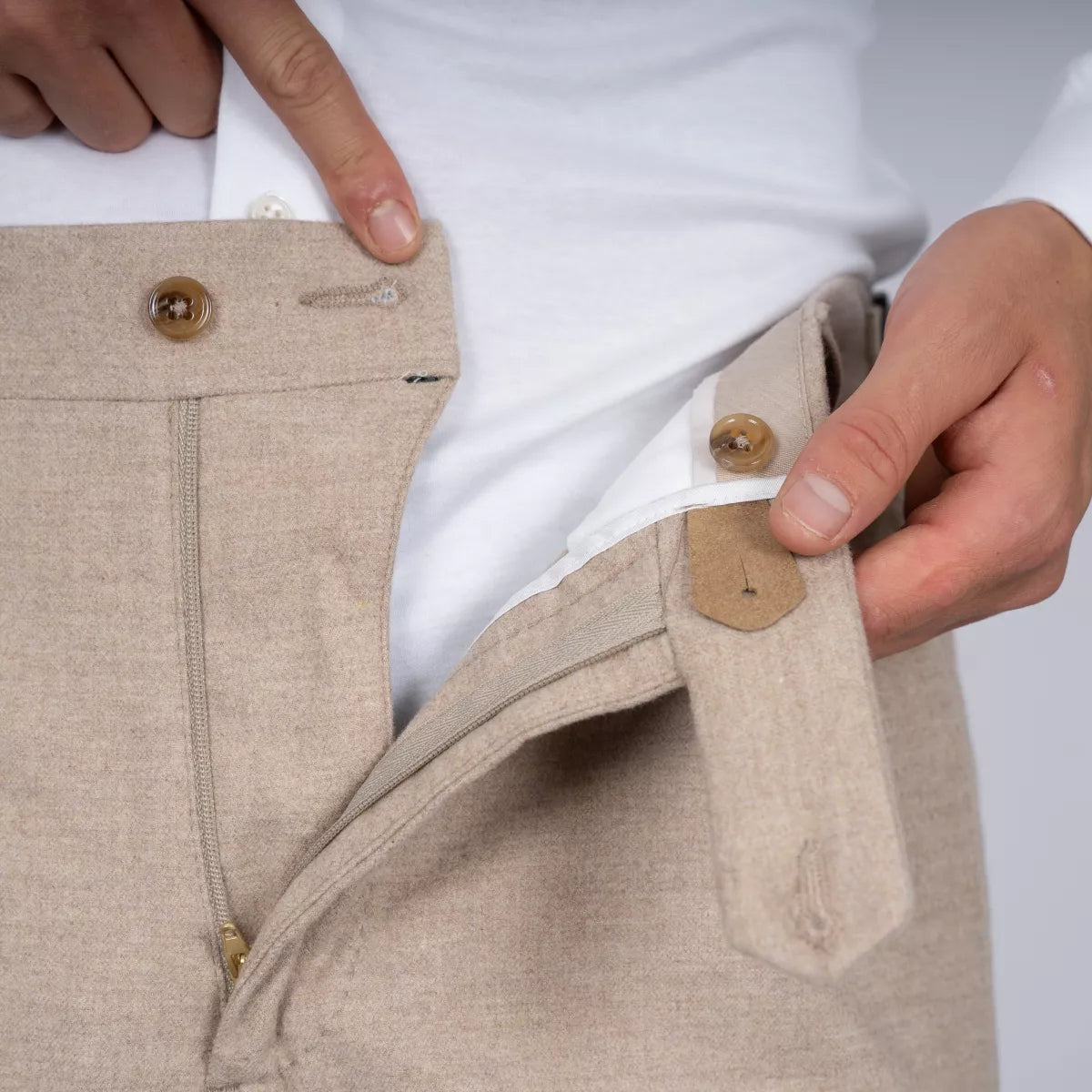 Berwich Pantalon met Bandplooi Beige | Retrolong