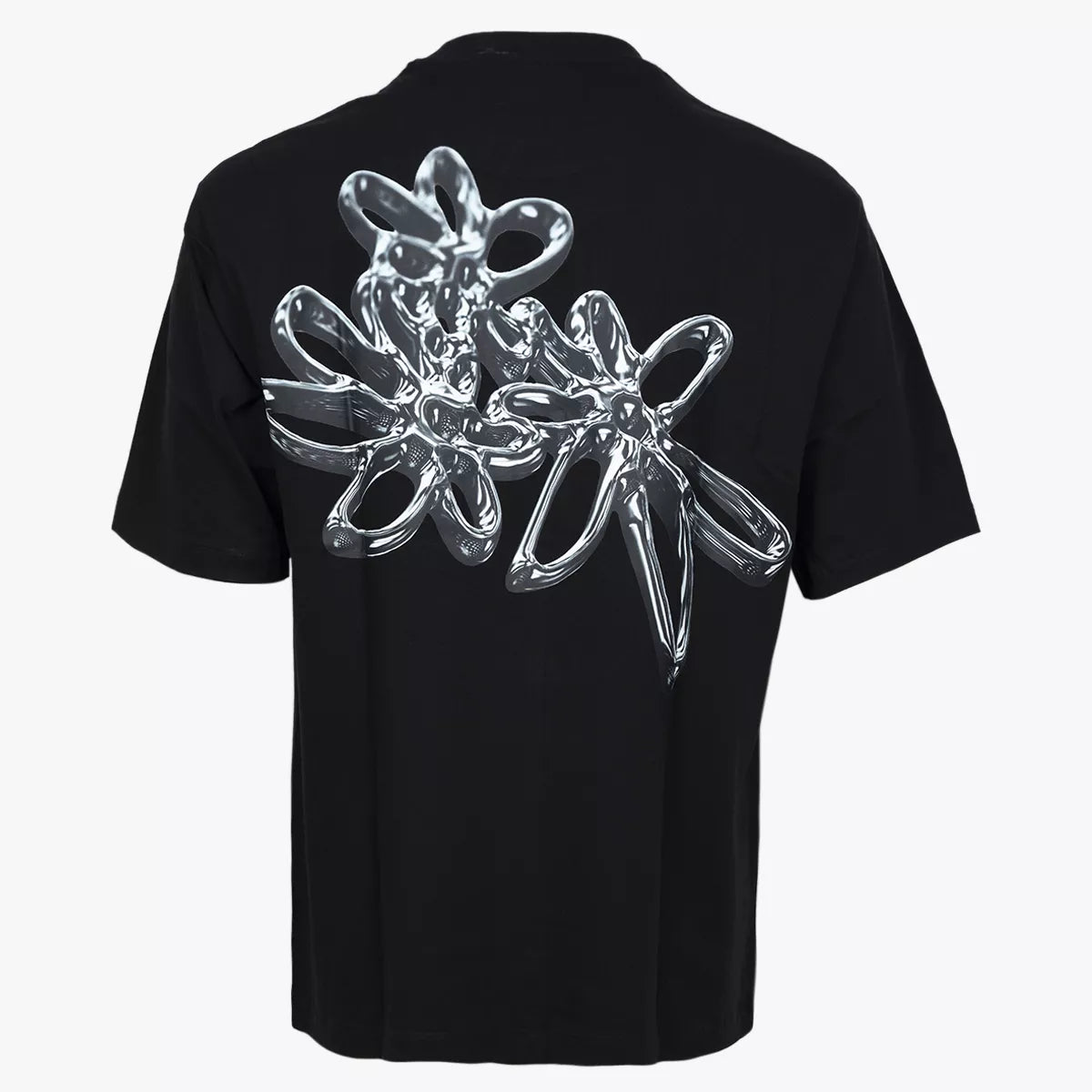 Filling Pieces T-shirt met Backprint zwart | Chrome Flower Tee