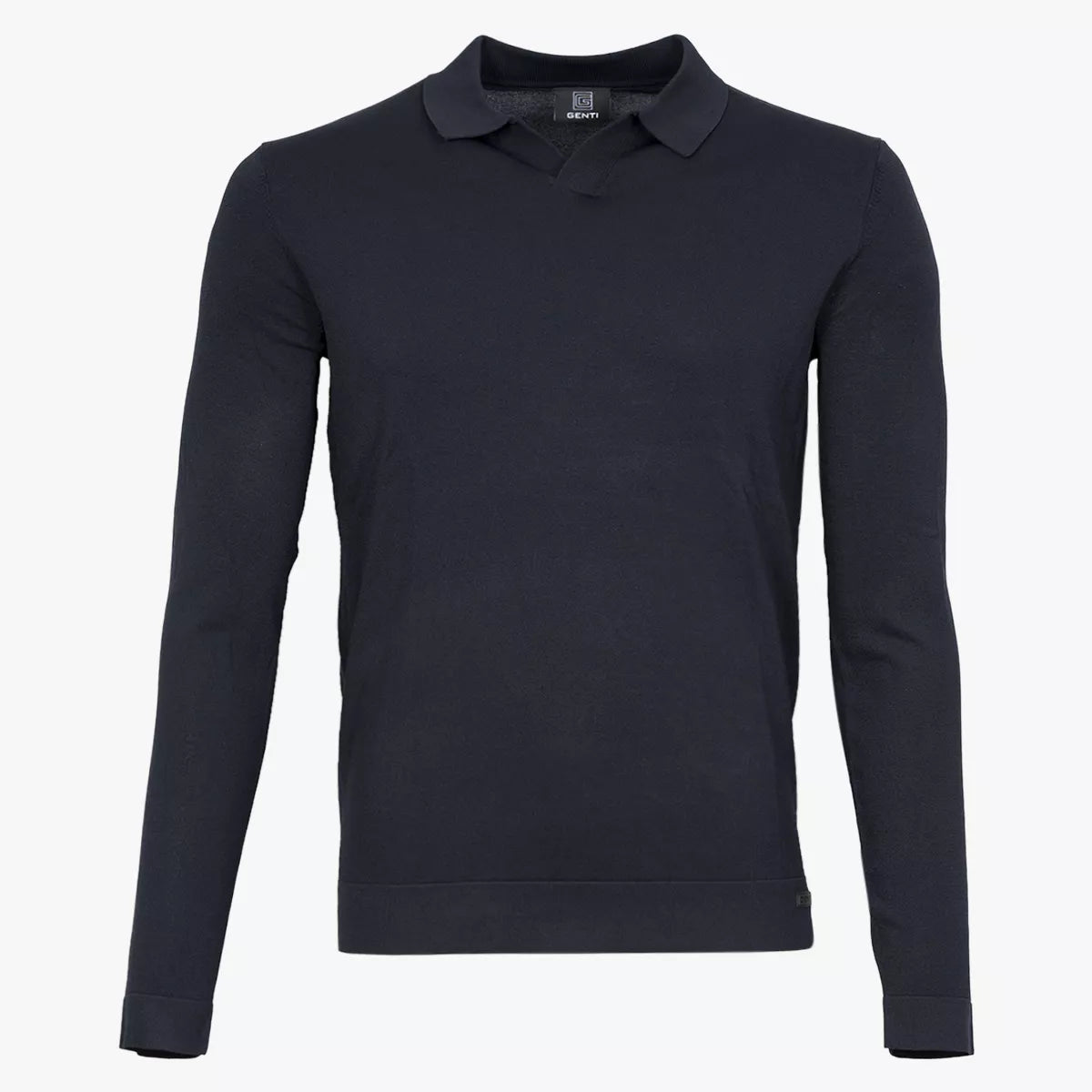 Genti polo met lange mouw donkerblauw