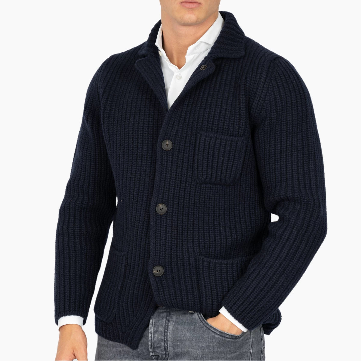 Gran Sasso Gebreid vest met knopenlijst donkerblauw